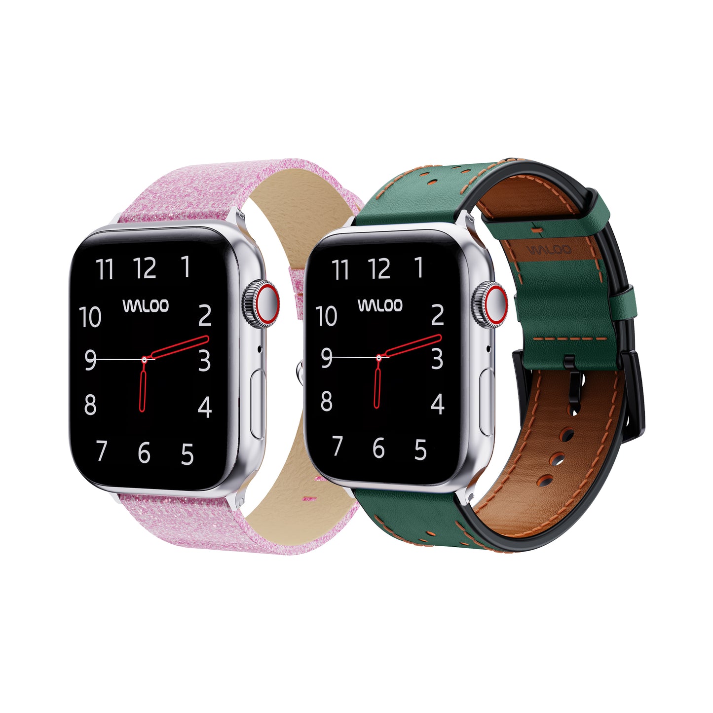 Waloo 2-Pack Shiny Brilliance & Breathable Leather Bands For Apple Watch