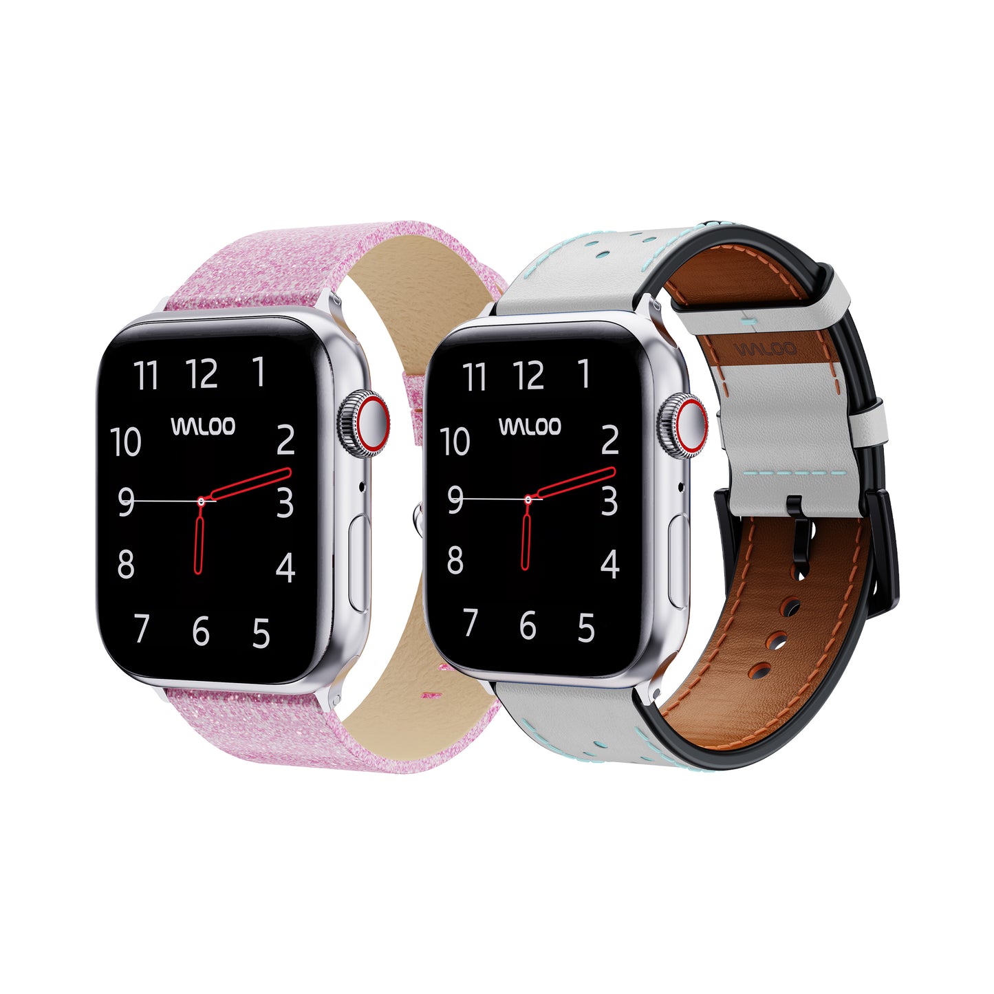 Waloo 2-Pack Shiny Brilliance & Breathable Leather Bands For Apple Watch