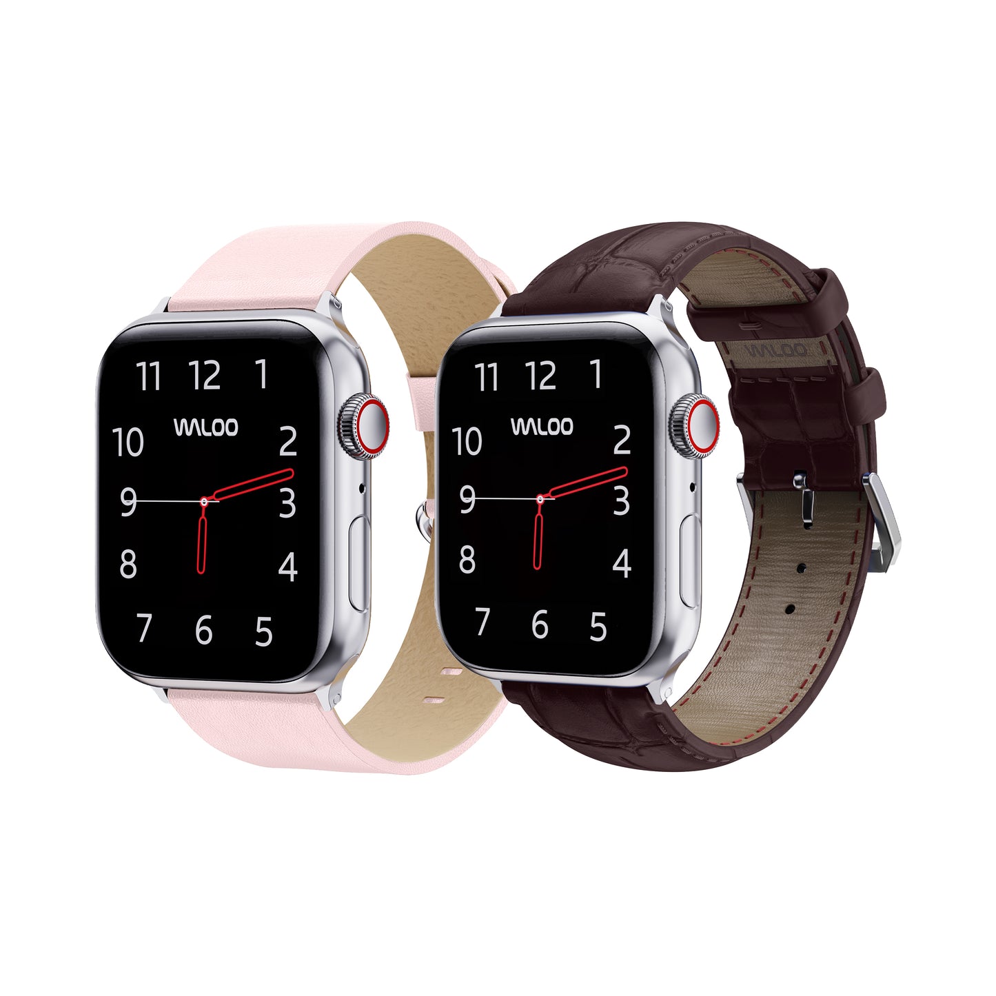 Waloo 2-Pack Leather Grain & Crocodile Leather Bands For Apple Watch