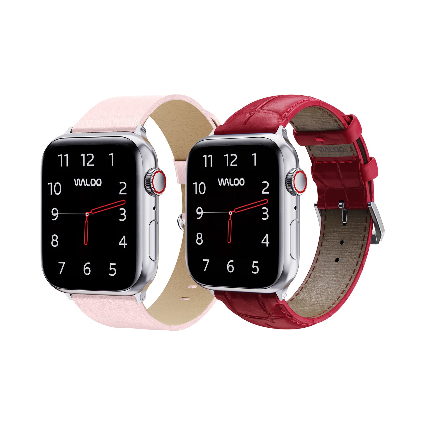 Waloo 2-Pack Leather Grain & Crocodile Leather Bands For Apple Watch