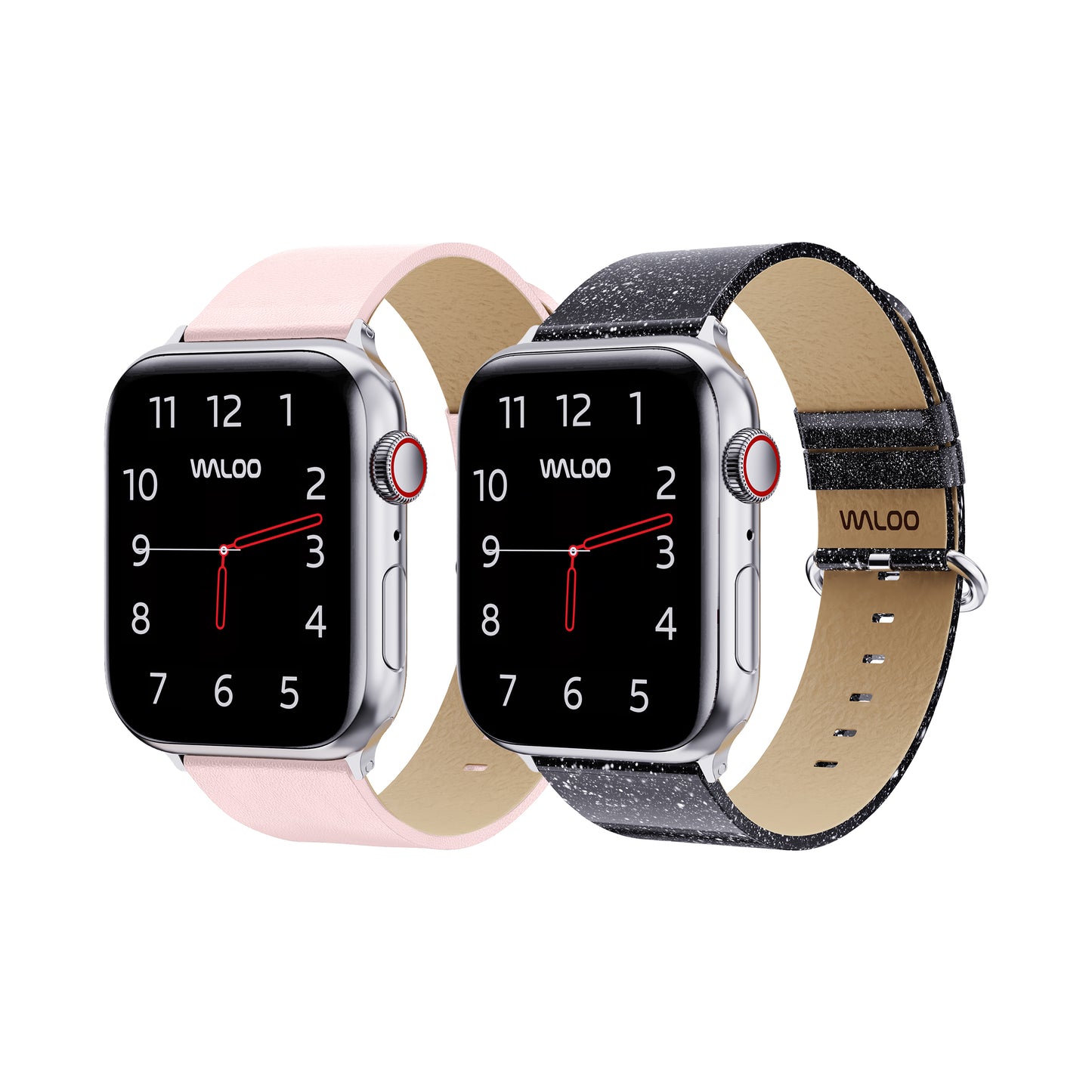 Waloo 2-Pack Leather Grain & Shiny Brilliance Leather Bands For Apple Watch
