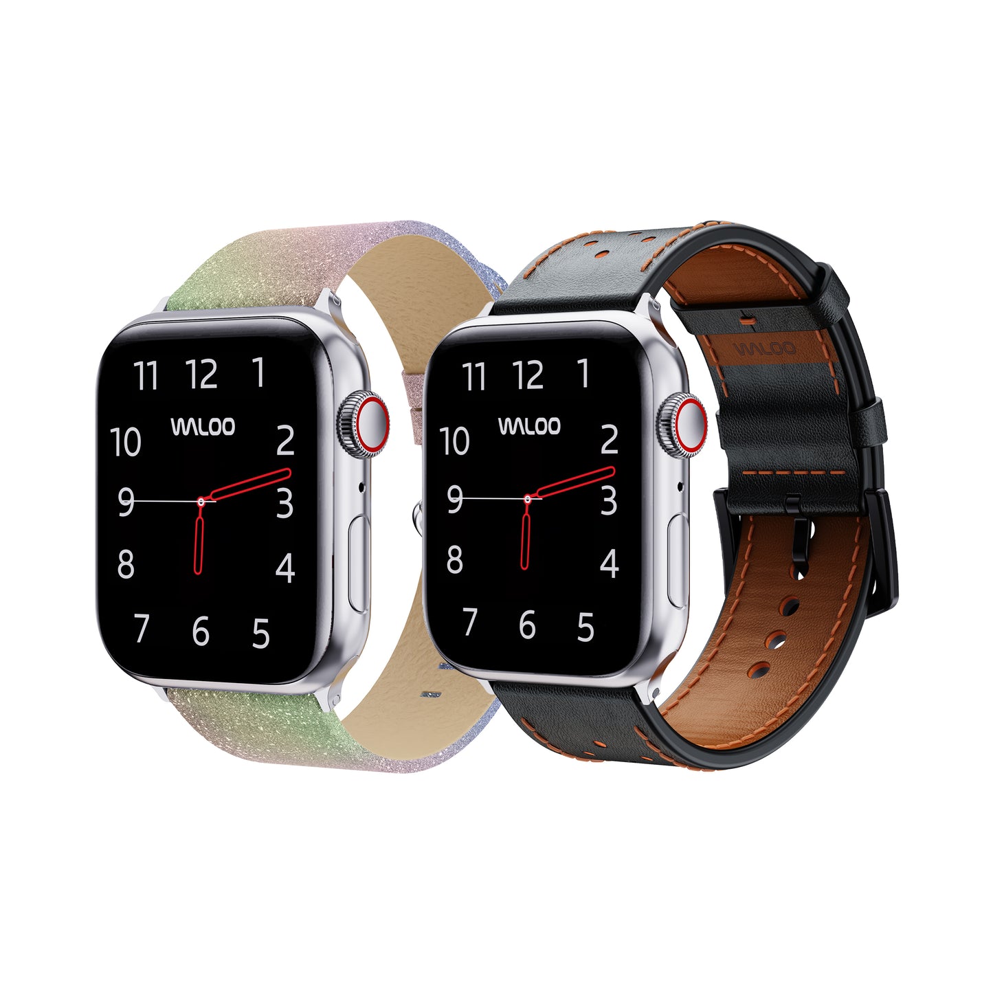 Waloo 2-Pack Shiny Brilliance & Breathable Leather Bands For Apple Watch