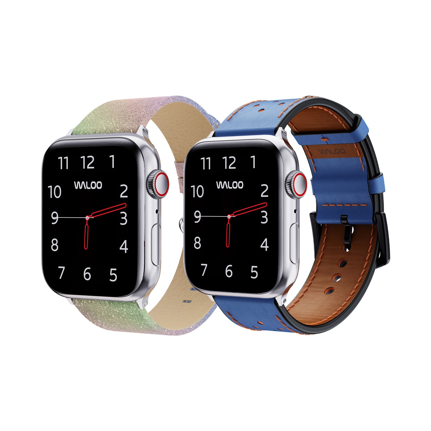 Waloo 2-Pack Shiny Brilliance & Breathable Leather Bands For Apple Watch