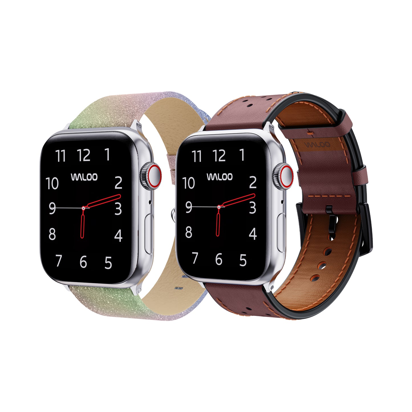 Waloo 2-Pack Shiny Brilliance & Breathable Leather Bands For Apple Watch