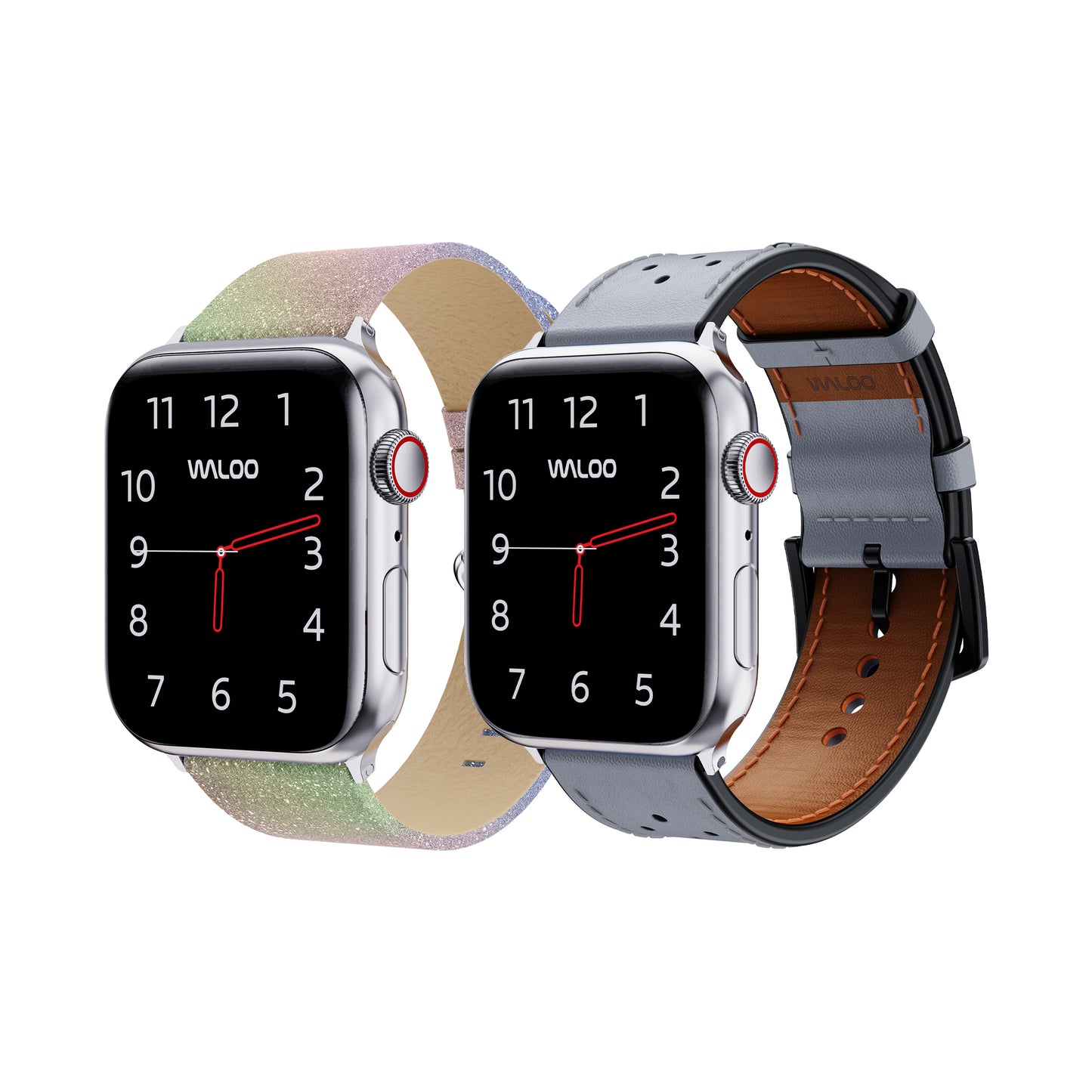 Waloo 2-Pack Shiny Brilliance & Breathable Leather Bands For Apple Watch