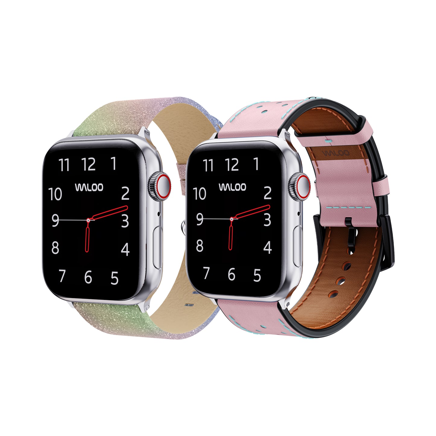 Waloo 2-Pack Shiny Brilliance & Breathable Leather Bands For Apple Watch