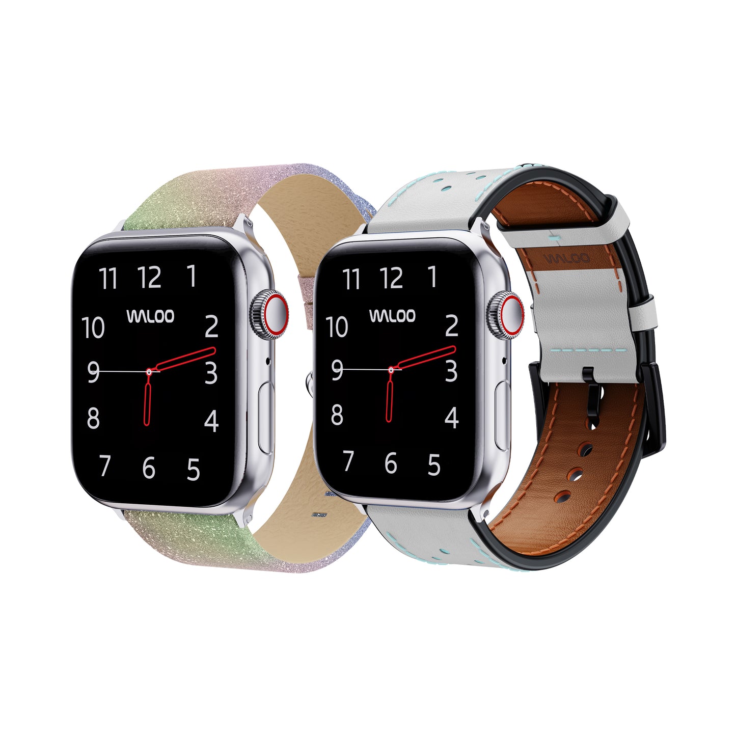 Waloo 2-Pack Shiny Brilliance & Breathable Leather Bands For Apple Watch