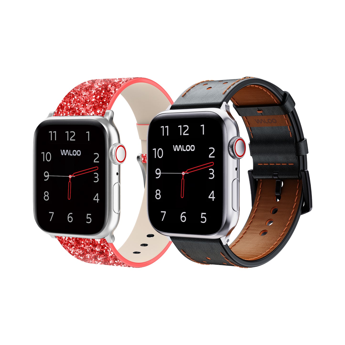 Waloo 2-Pack Leather Bling & Breathable Leather Bands For Apple Watch