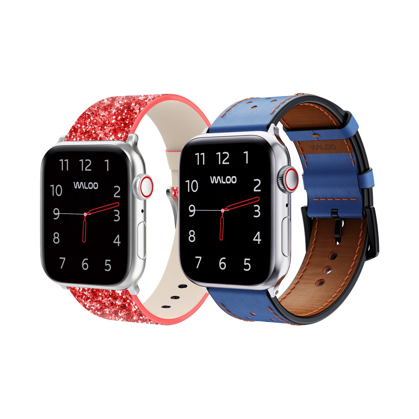 Waloo 2-Pack Leather Bling & Breathable Leather Bands For Apple Watch