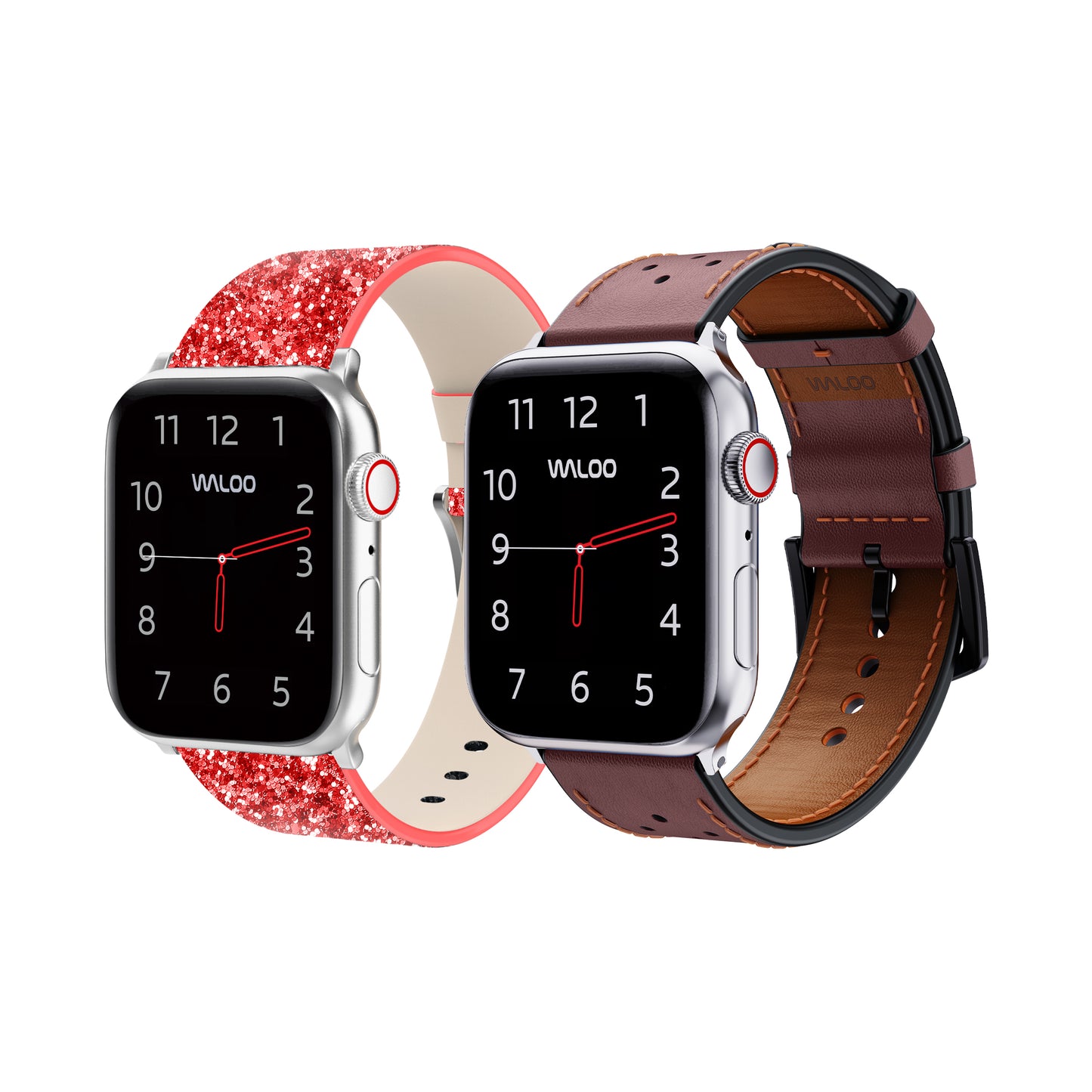 Waloo 2-Pack Leather Bling & Breathable Leather Bands For Apple Watch