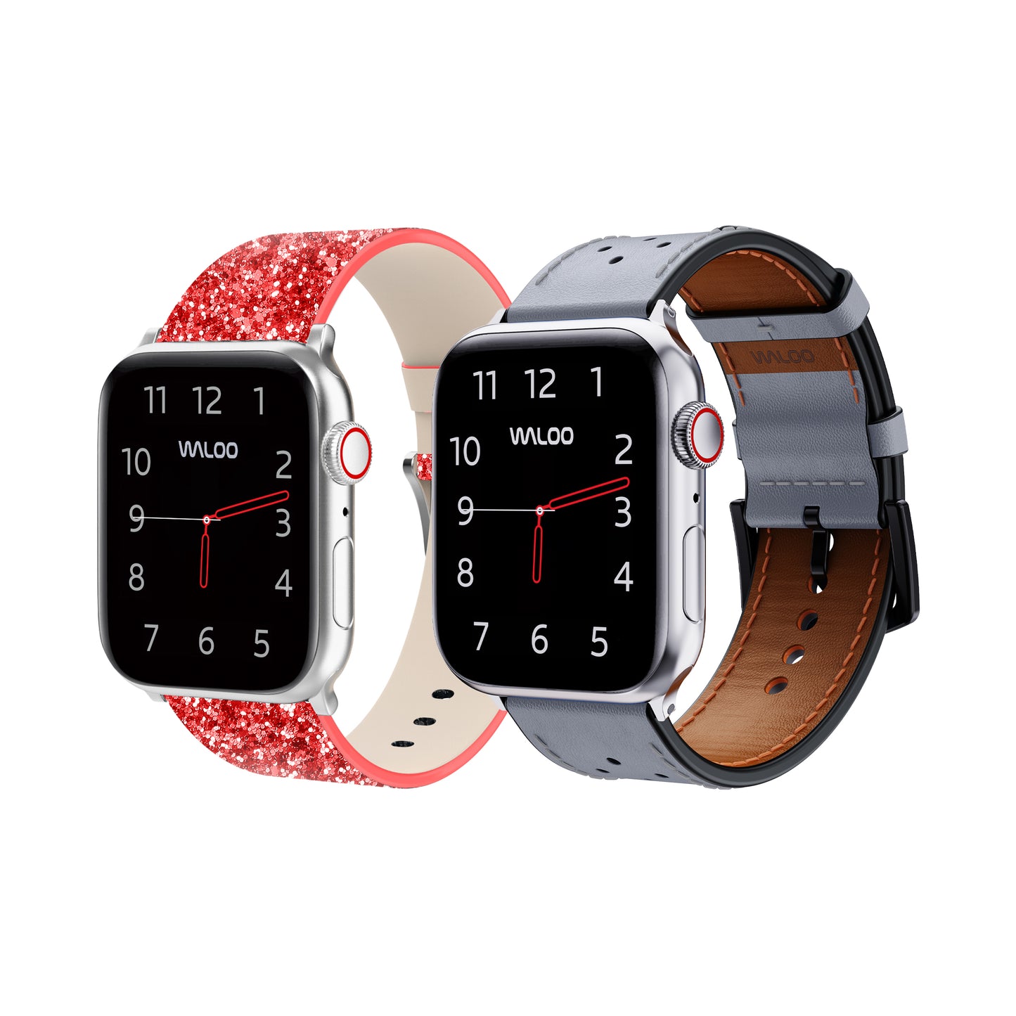 Waloo 2-Pack Leather Bling & Breathable Leather Bands For Apple Watch