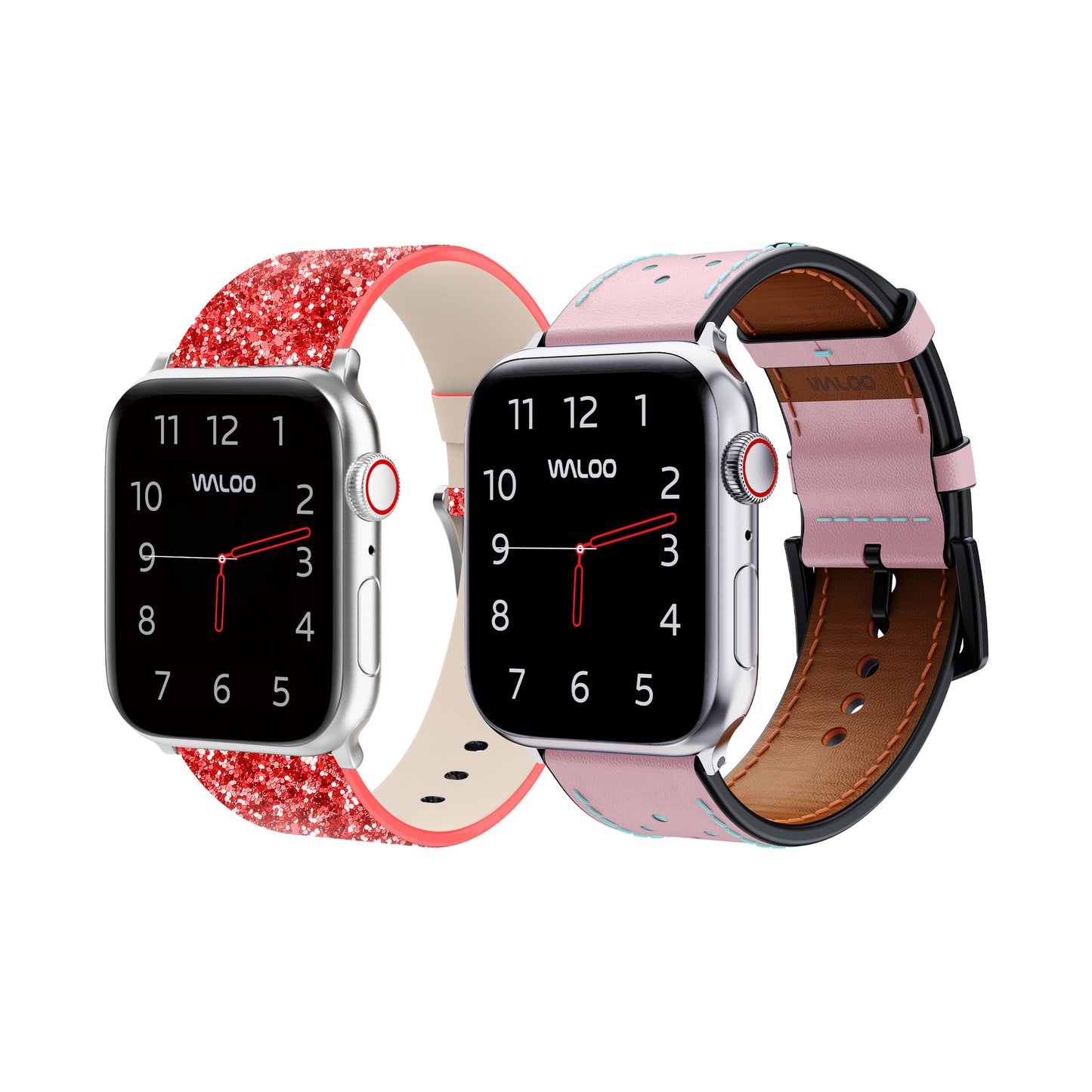 Waloo 2-Pack Leather Bling & Breathable Leather Bands For Apple Watch