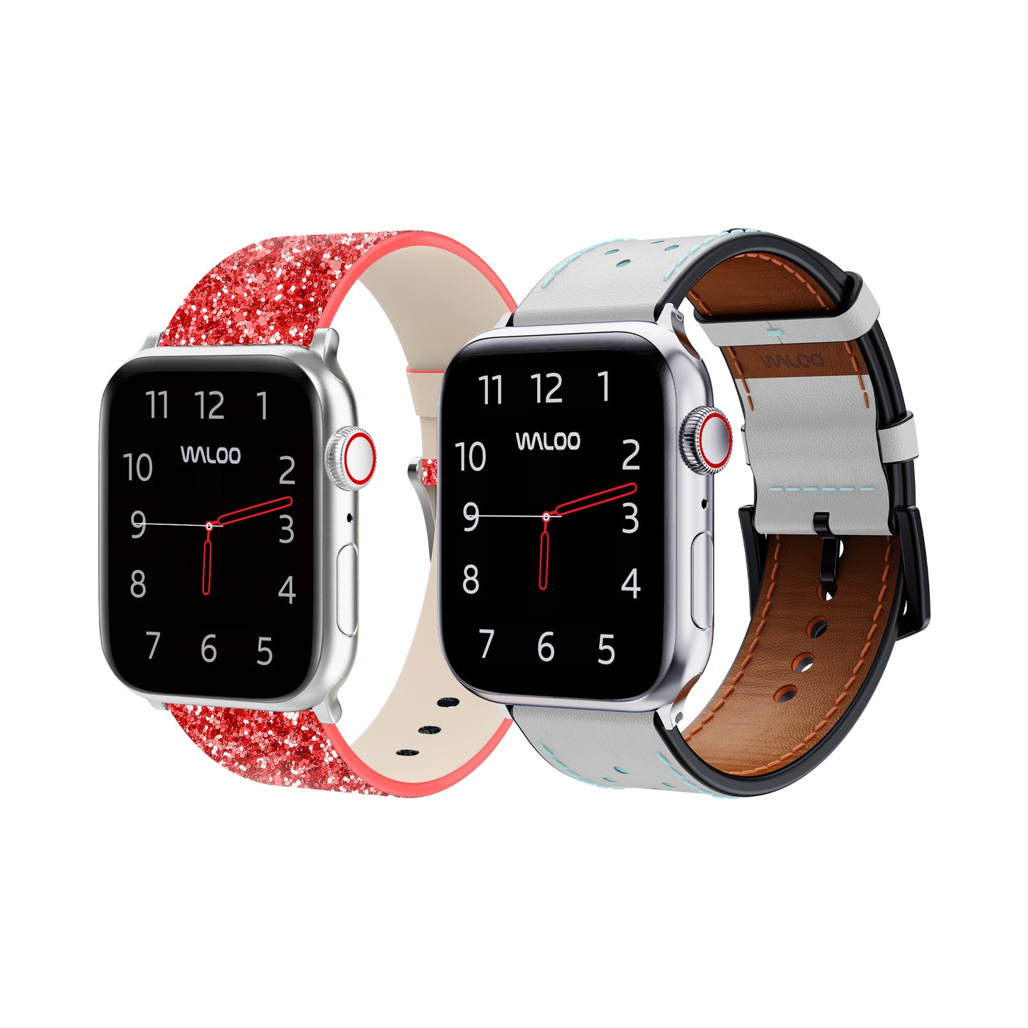 Waloo 2-Pack Leather Bling & Breathable Leather Bands For Apple Watch