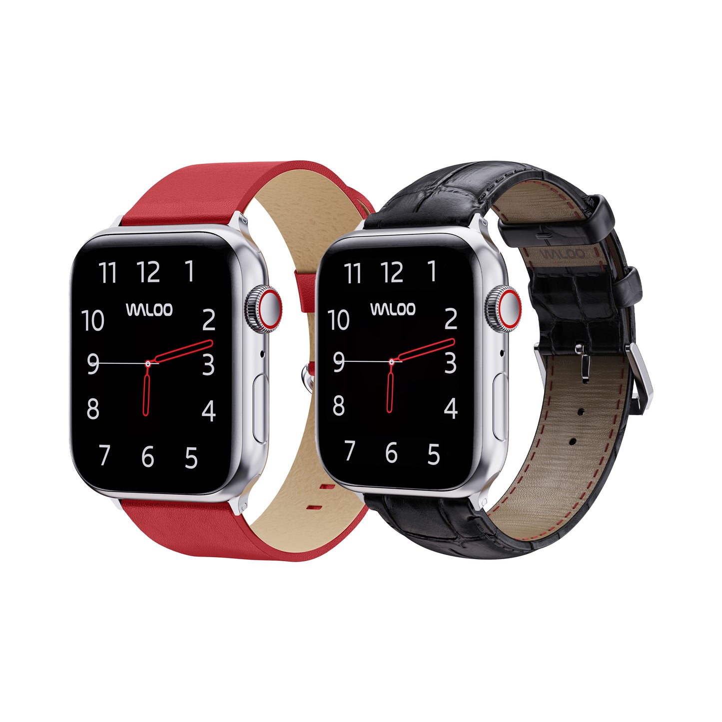 Waloo 2-Pack Leather Grain & Crocodile Leather Bands For Apple Watch