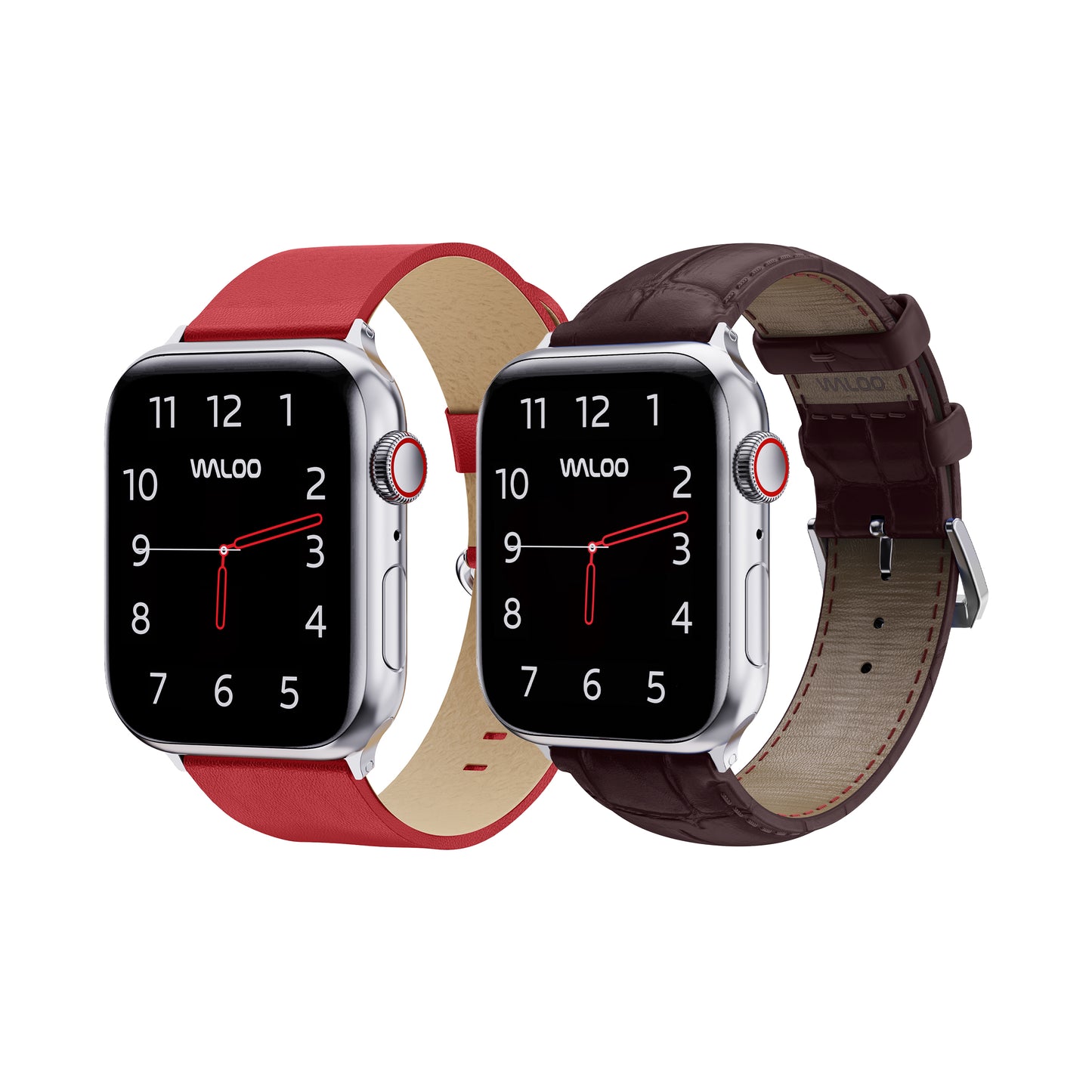 Waloo 2-Pack Leather Grain & Crocodile Leather Bands For Apple Watch