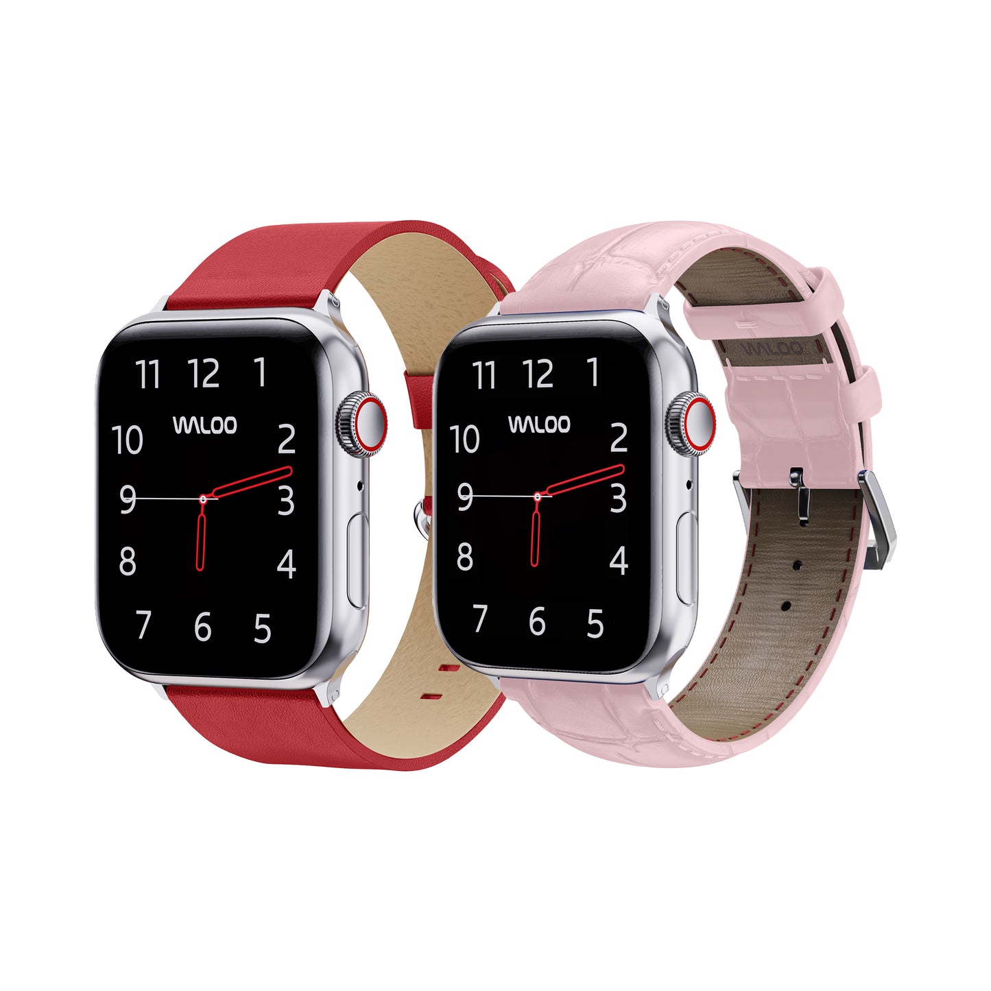 Waloo 2-Pack Leather Grain & Crocodile Leather Bands For Apple Watch
