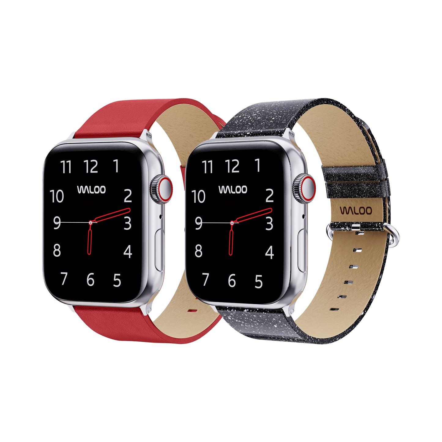 Waloo 2-Pack Leather Grain & Shiny Brilliance Leather Bands For Apple Watch