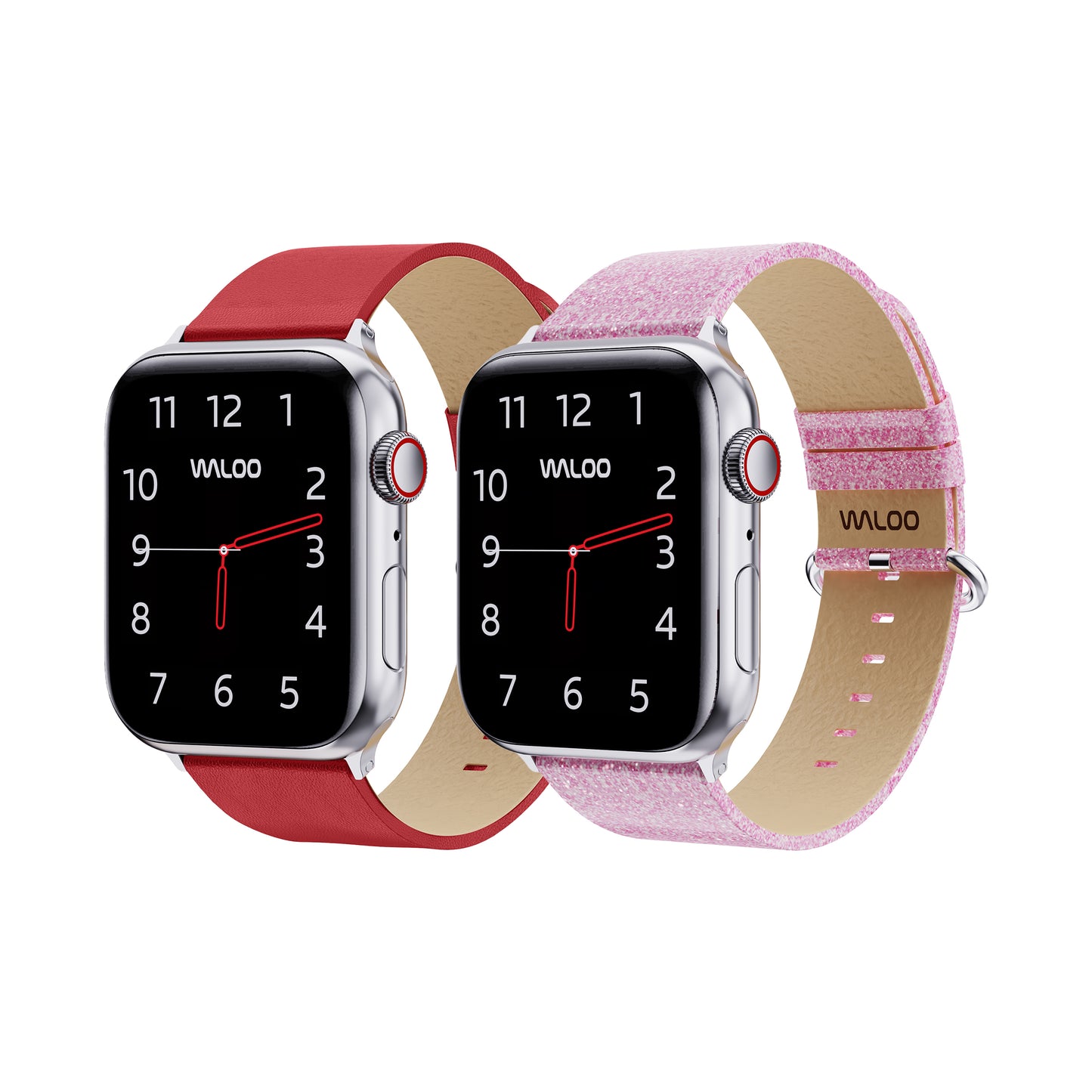 Waloo 2-Pack Leather Grain & Shiny Brilliance Leather Bands For Apple Watch