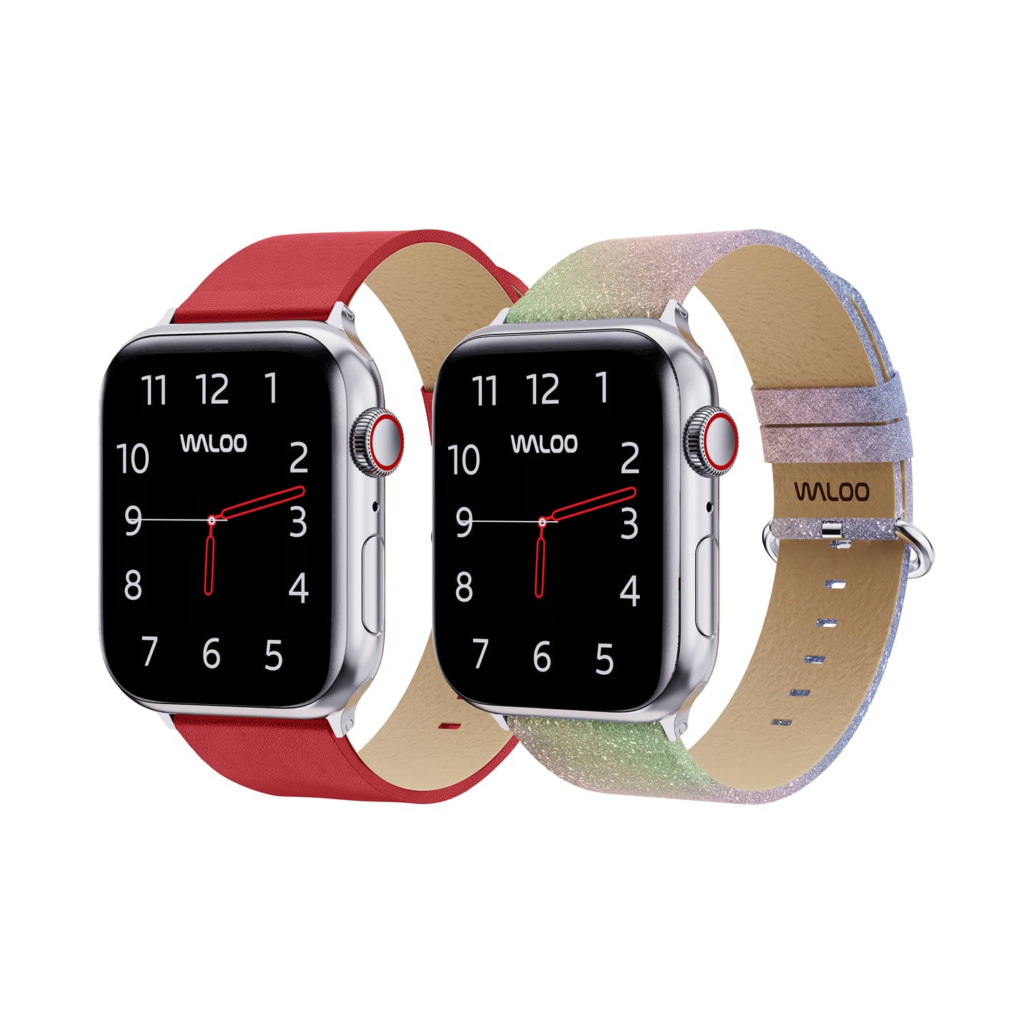 Waloo 2-Pack Leather Grain & Shiny Brilliance Leather Bands For Apple Watch