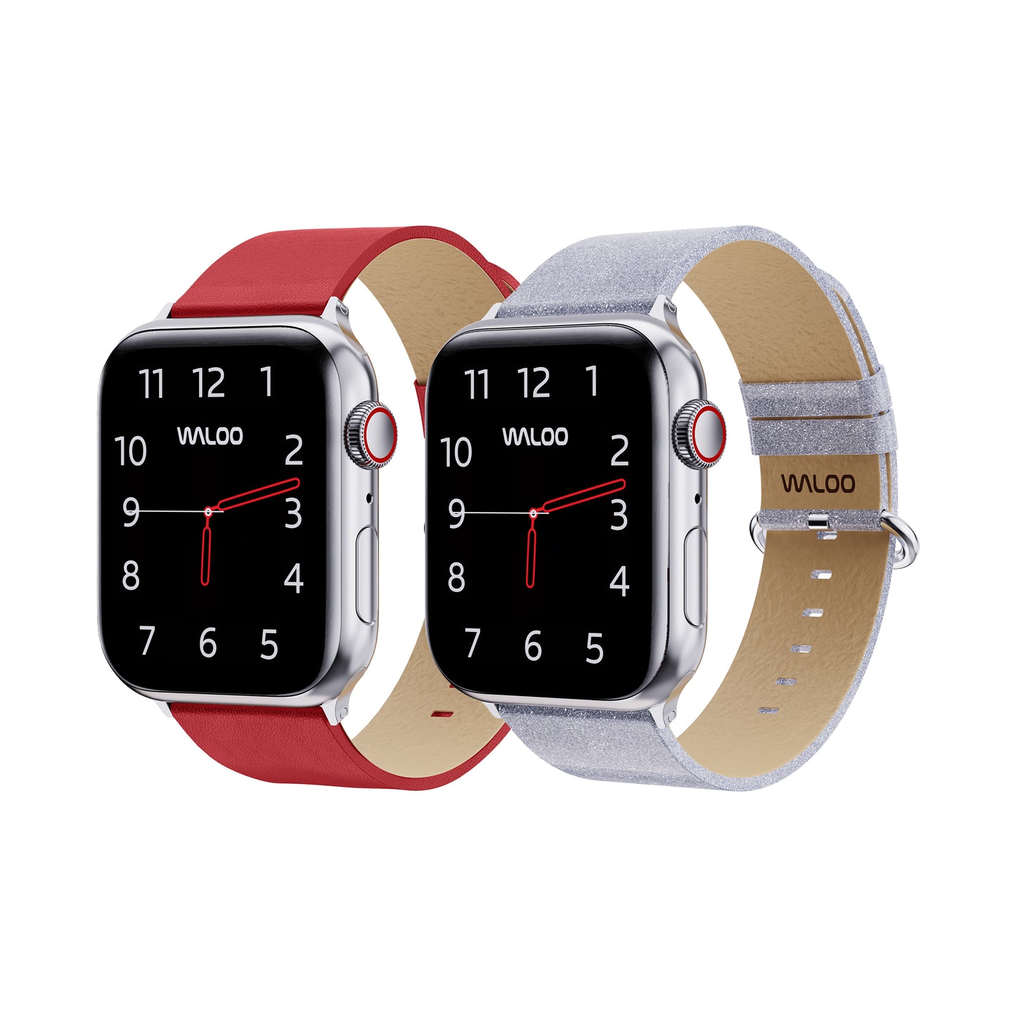 Waloo 2-Pack Leather Grain & Shiny Brilliance Leather Bands For Apple Watch