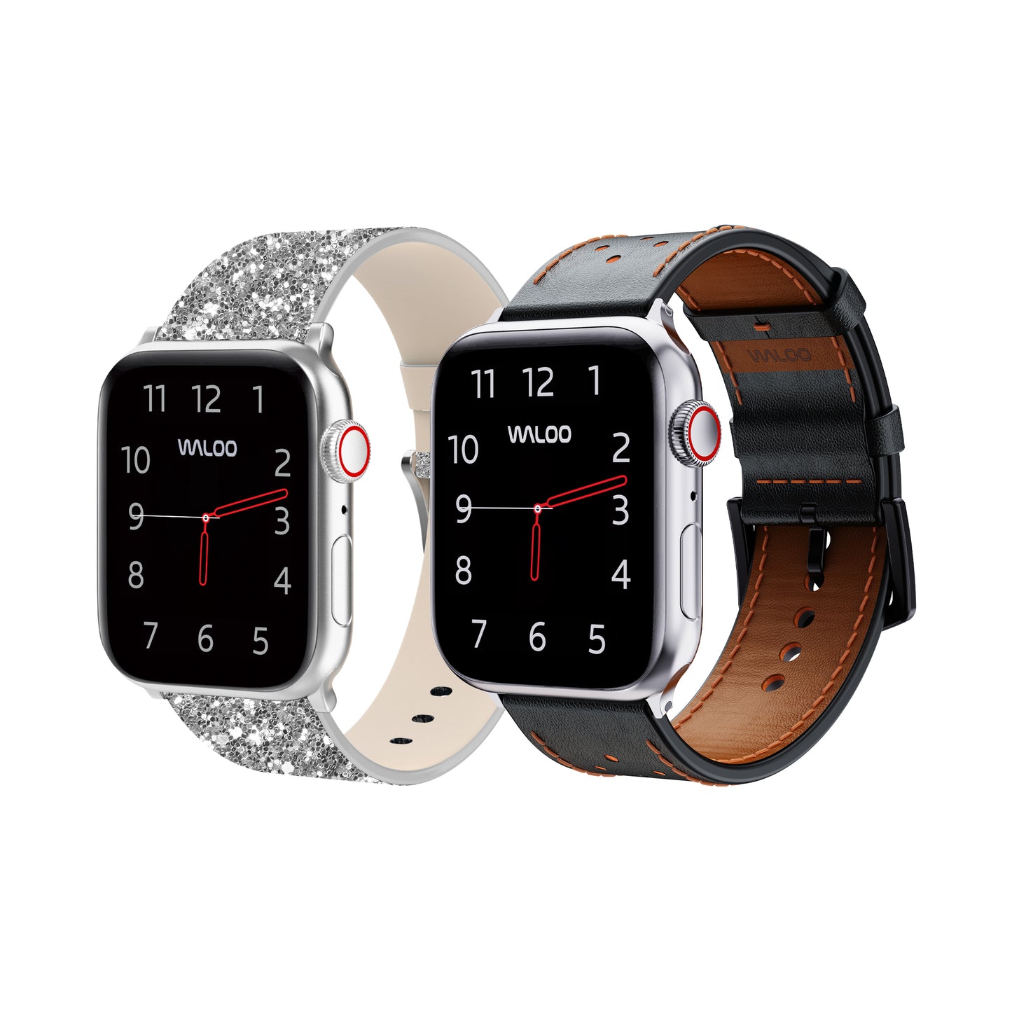 Waloo 2-Pack Leather Bling & Breathable Leather Bands For Apple Watch