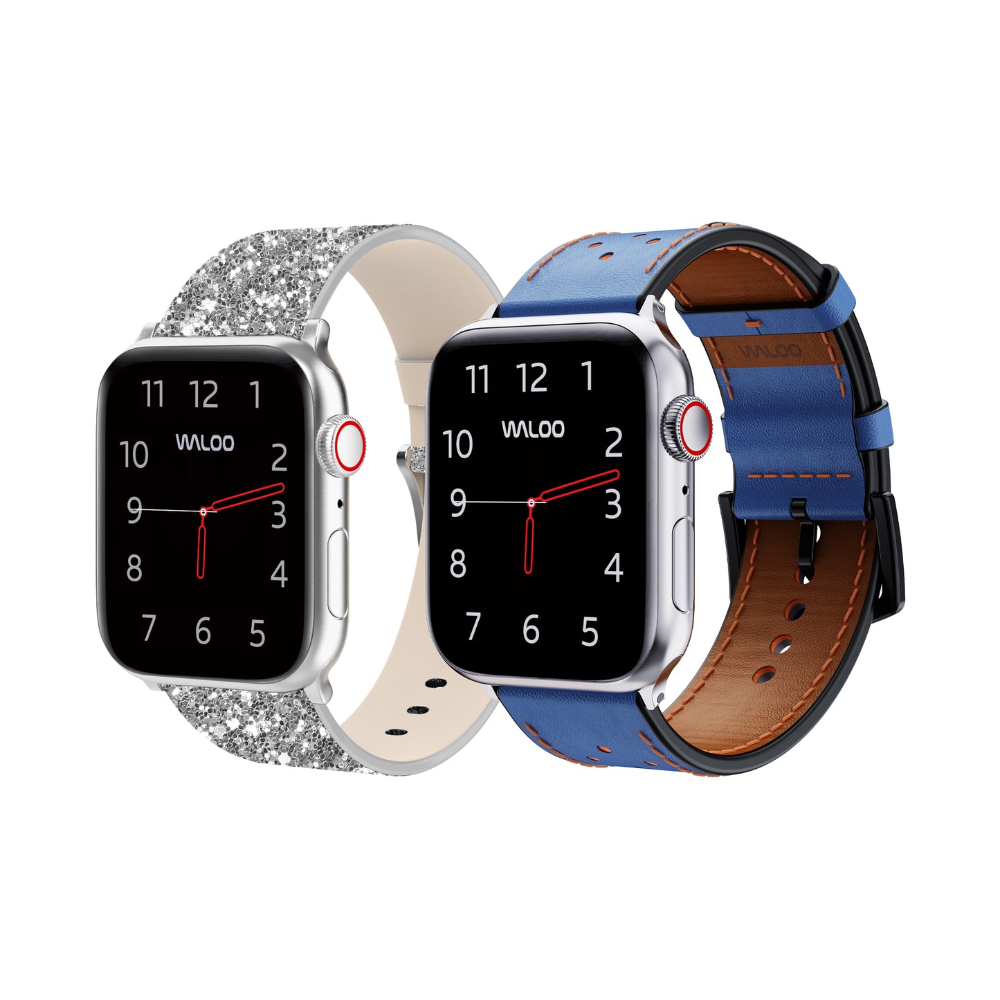Waloo 2-Pack Leather Bling & Breathable Leather Bands For Apple Watch