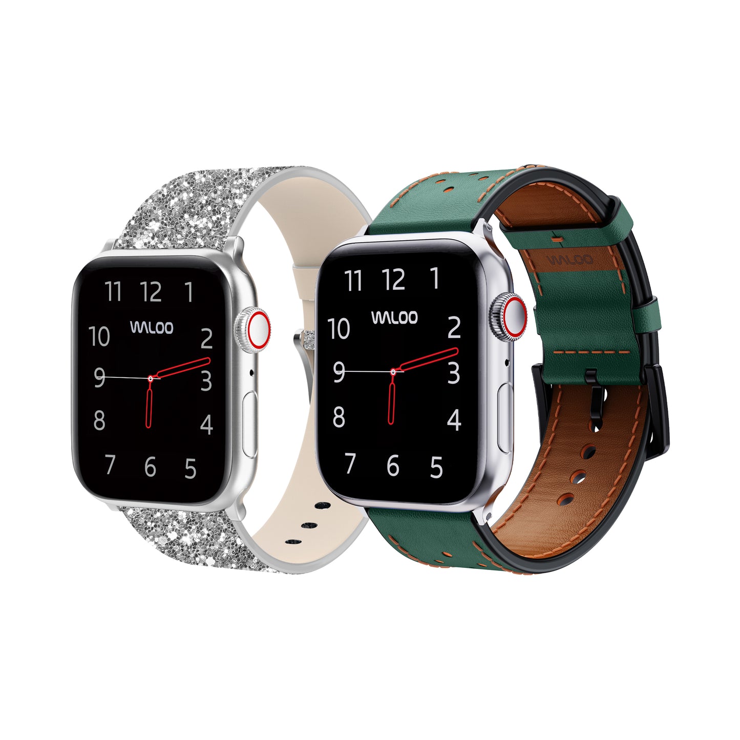 Waloo 2-Pack Leather Bling & Breathable Leather Bands For Apple Watch