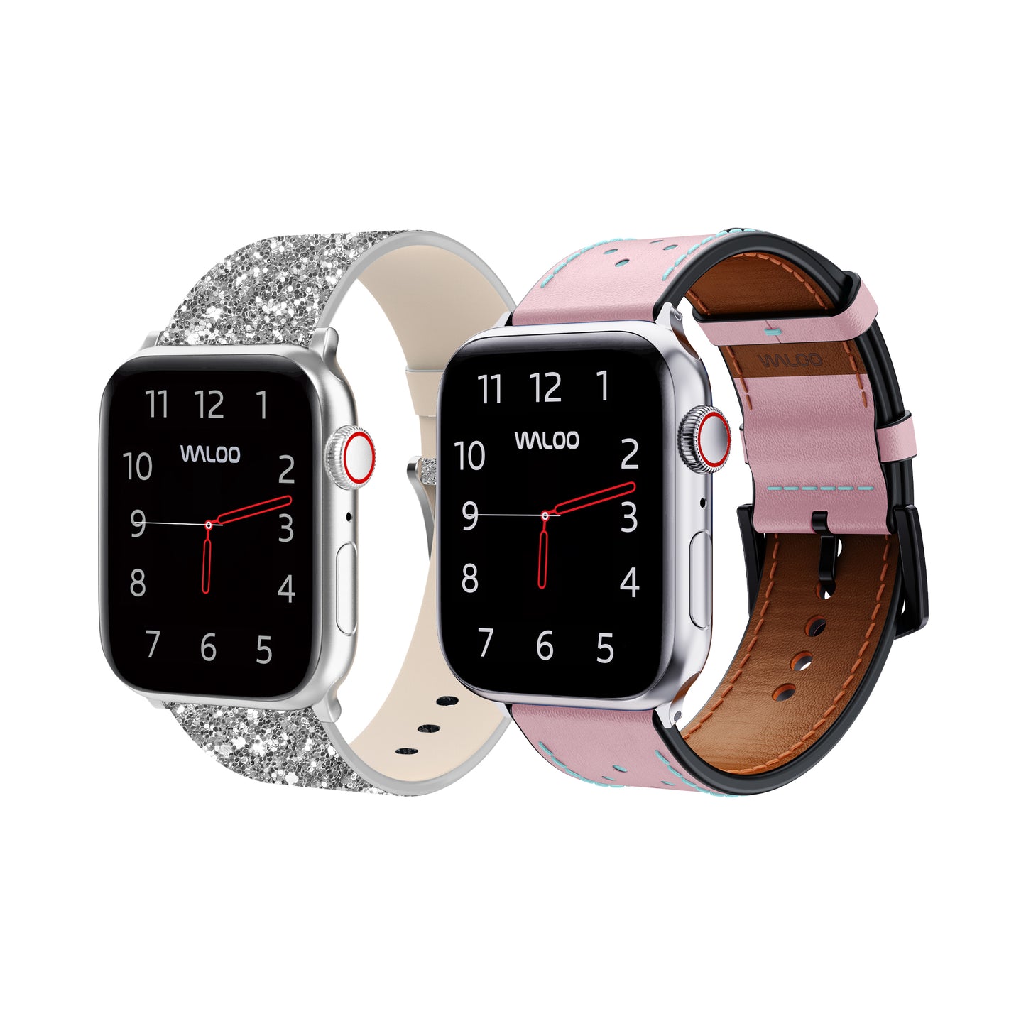 Waloo 2-Pack Leather Bling & Breathable Leather Bands For Apple Watch