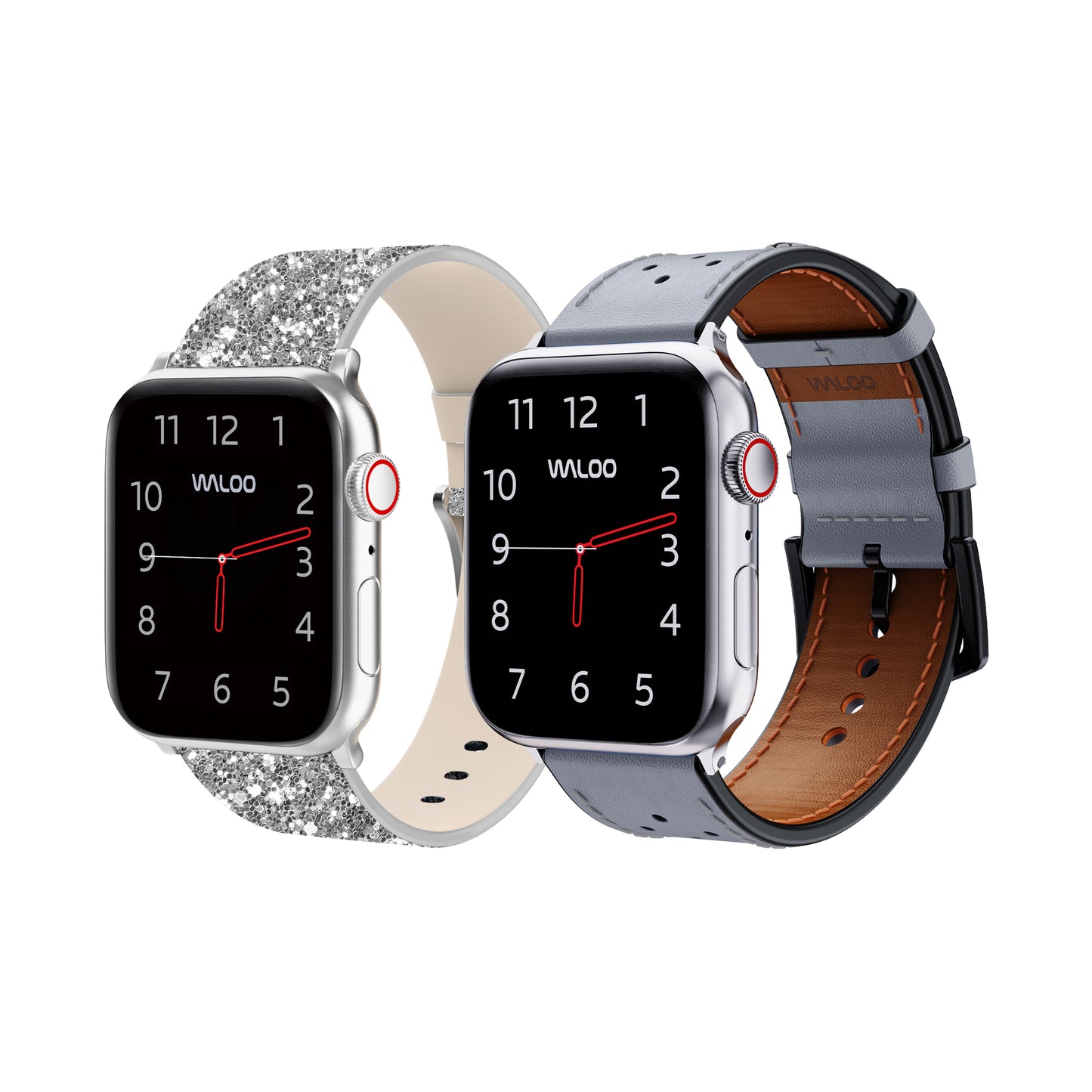 Waloo 2-Pack Leather Bling & Breathable Leather Bands For Apple Watch
