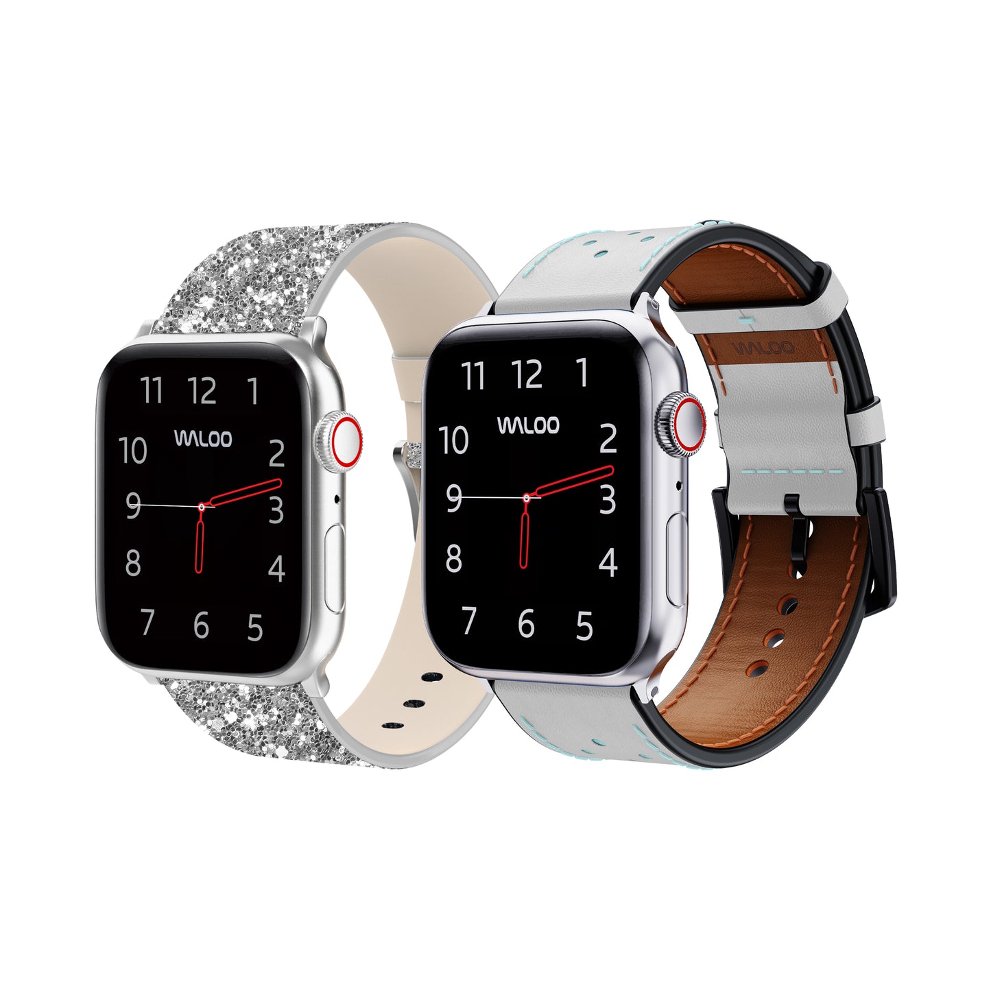 Waloo 2-Pack Leather Bling & Breathable Leather Bands For Apple Watch