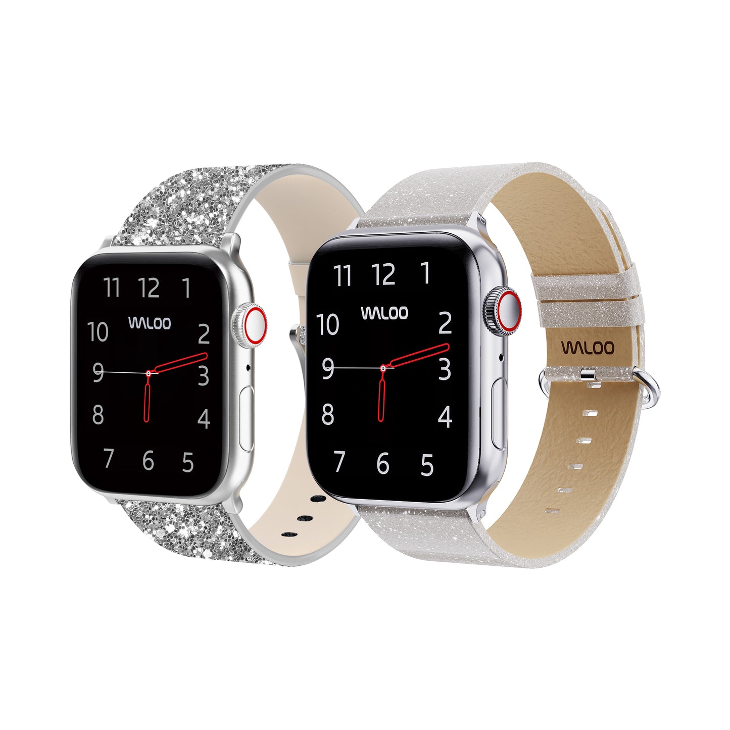 Waloo 2-Pack Leather Bling & Shiny Brilliance Leather Bands For Apple Watch