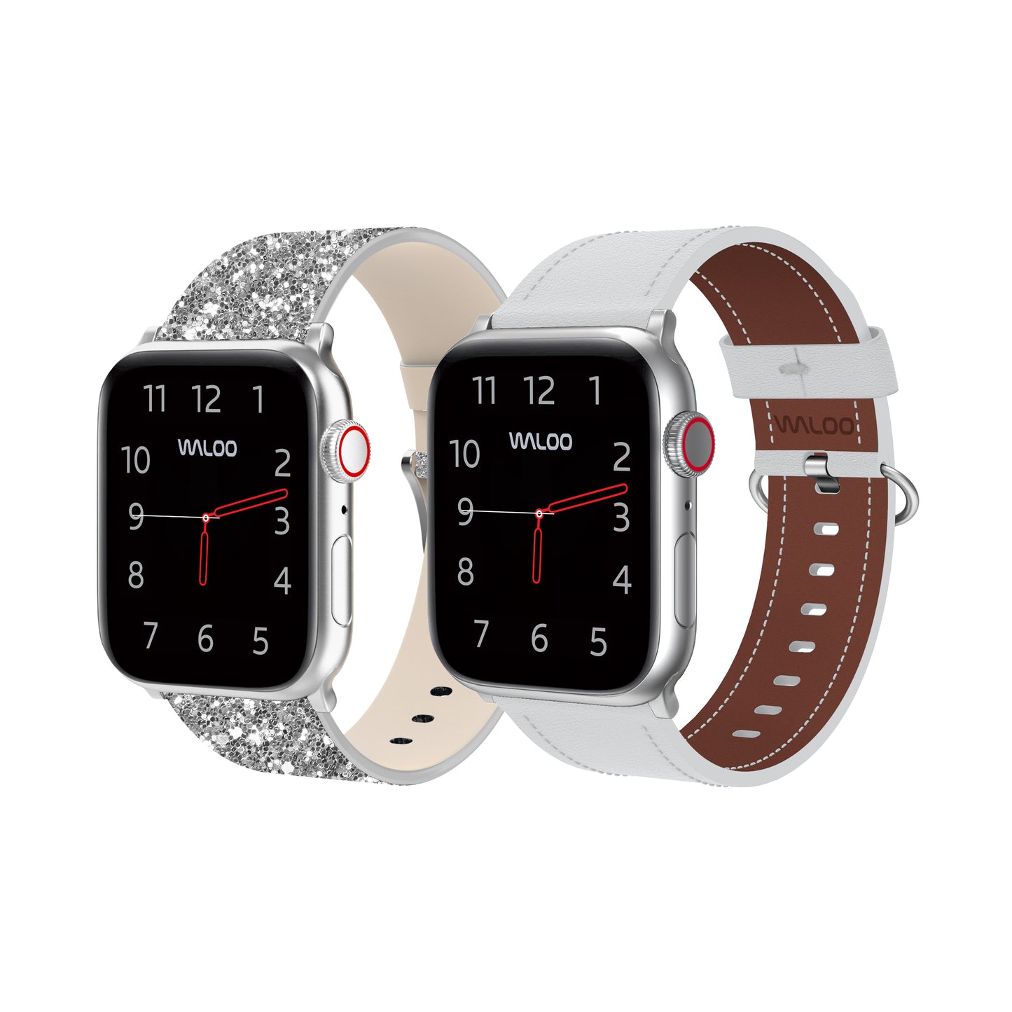 Waloo 2-Pack Leather Bling & Classic Leather Bands For Apple Watch