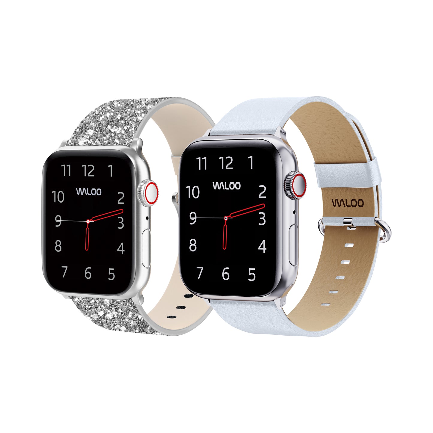 Waloo 2-Pack Leather Bling & Leather Gain Bands For Apple Watch