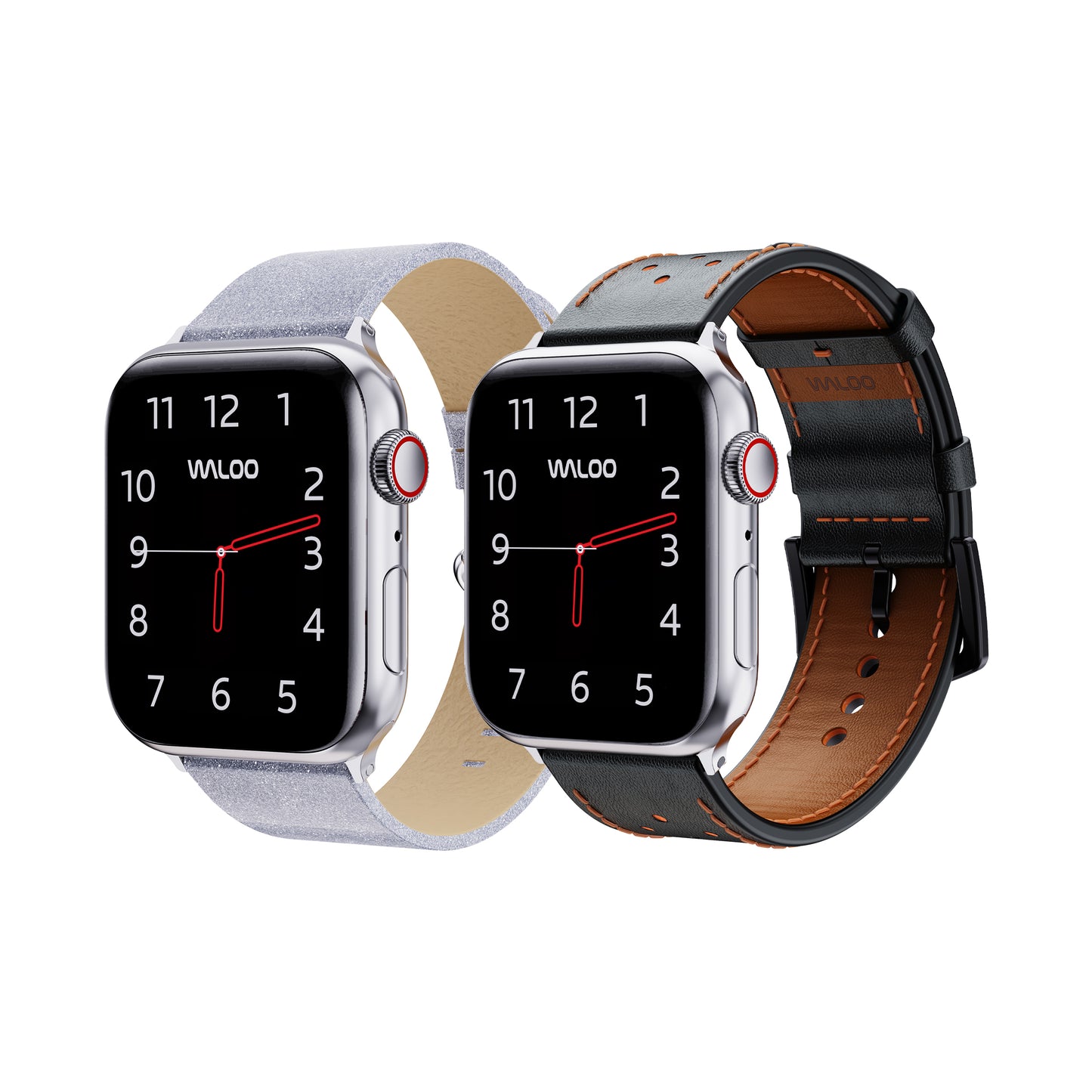 Waloo 2-Pack Shiny Brilliance & Breathable Leather Bands For Apple Watch
