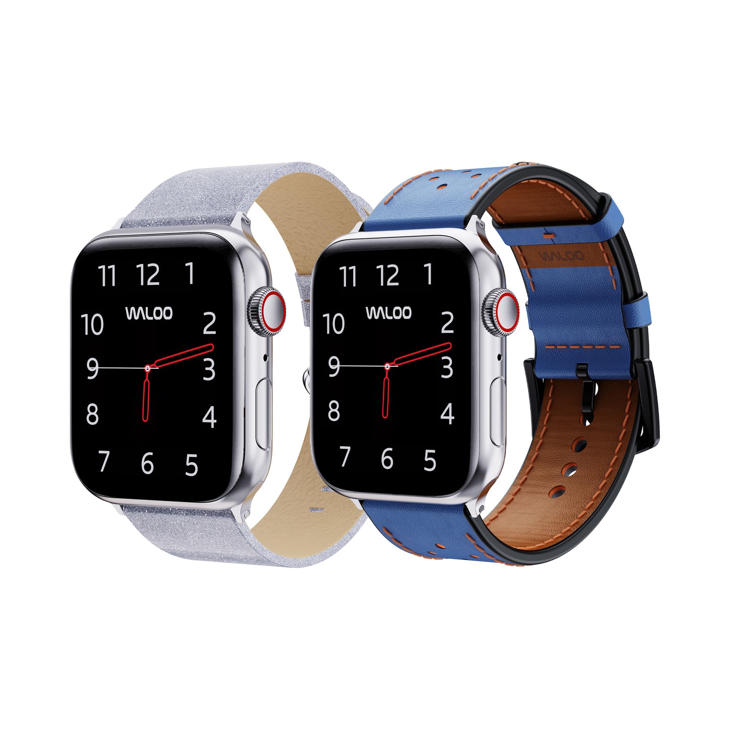 Waloo 2-Pack Shiny Brilliance & Breathable Leather Bands For Apple Watch