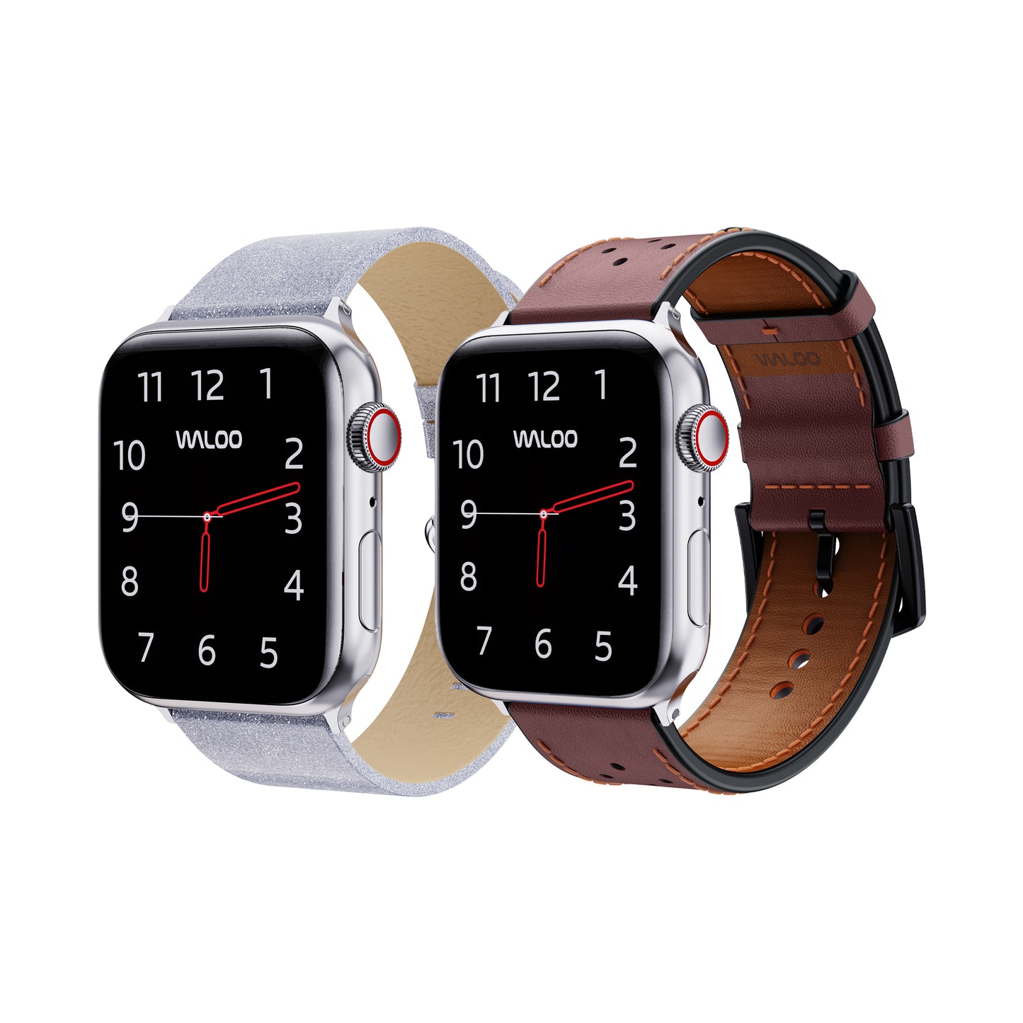 Waloo 2-Pack Shiny Brilliance & Breathable Leather Bands For Apple Watch