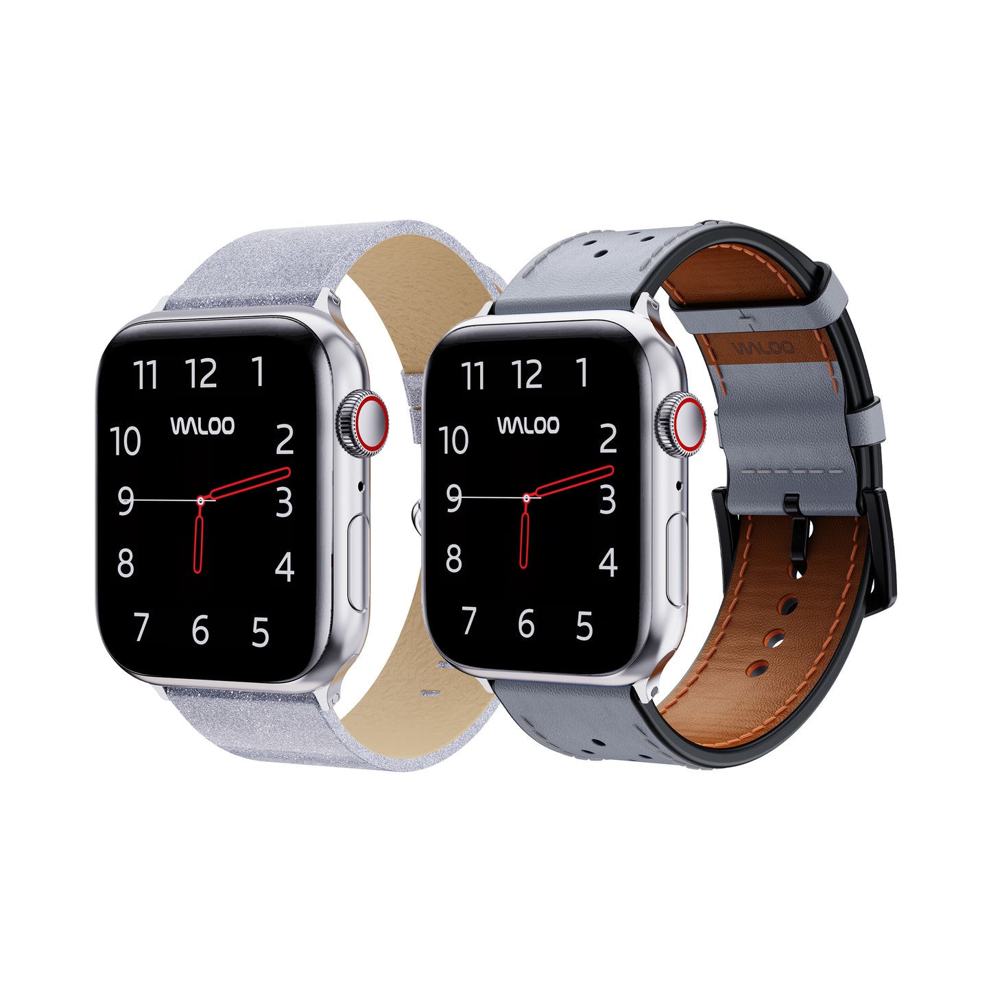 Waloo 2-Pack Shiny Brilliance & Breathable Leather Bands For Apple Watch