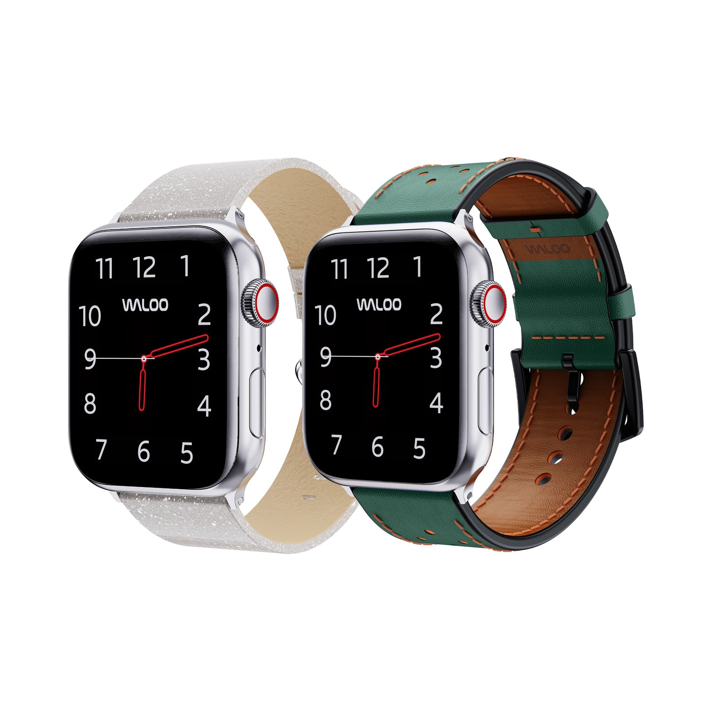 Waloo 2-Pack Shiny Brilliance & Breathable Leather Bands For Apple Watch
