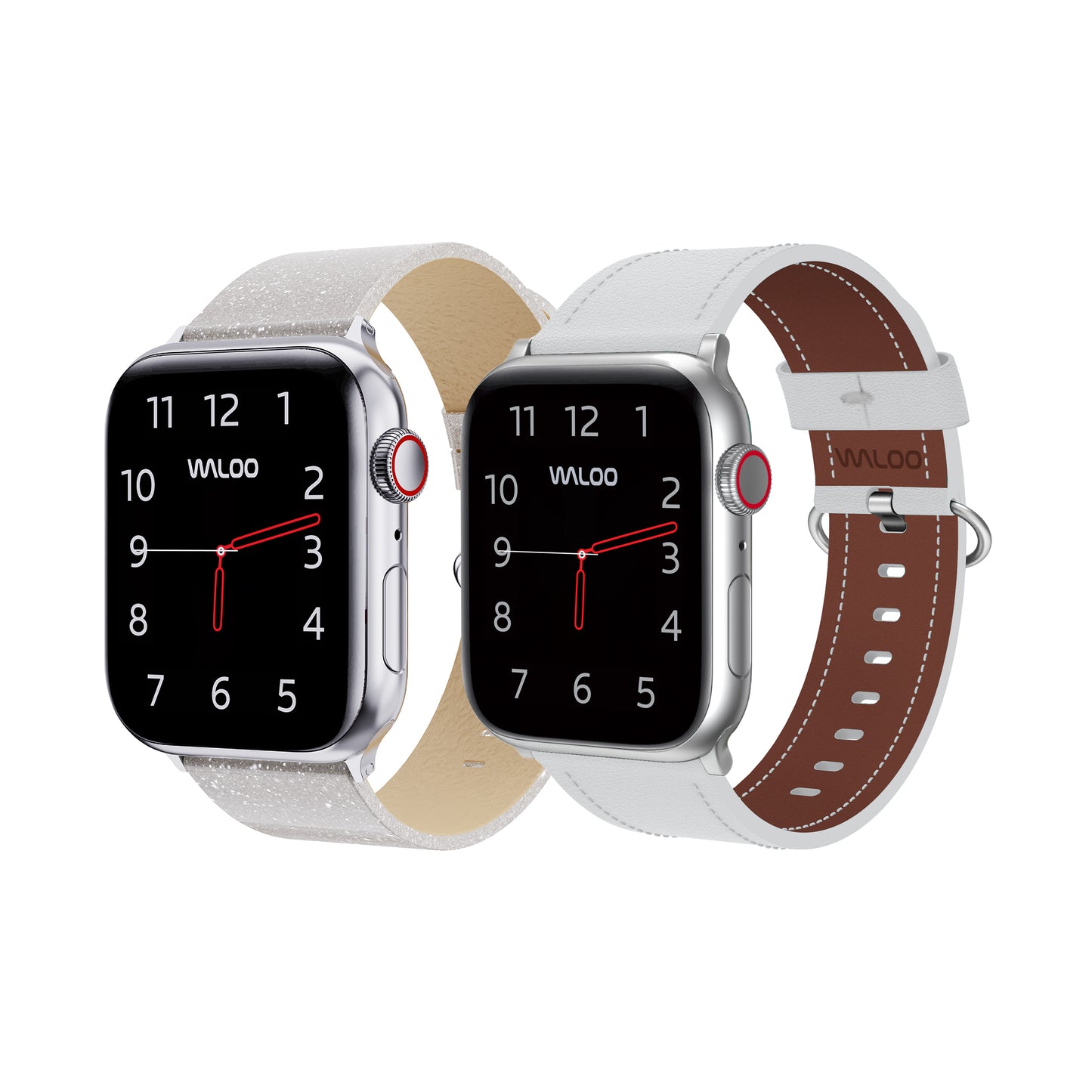 Waloo 2-Pack Shiny Brilliance Leather & Classic Leather Bands For Apple Watch