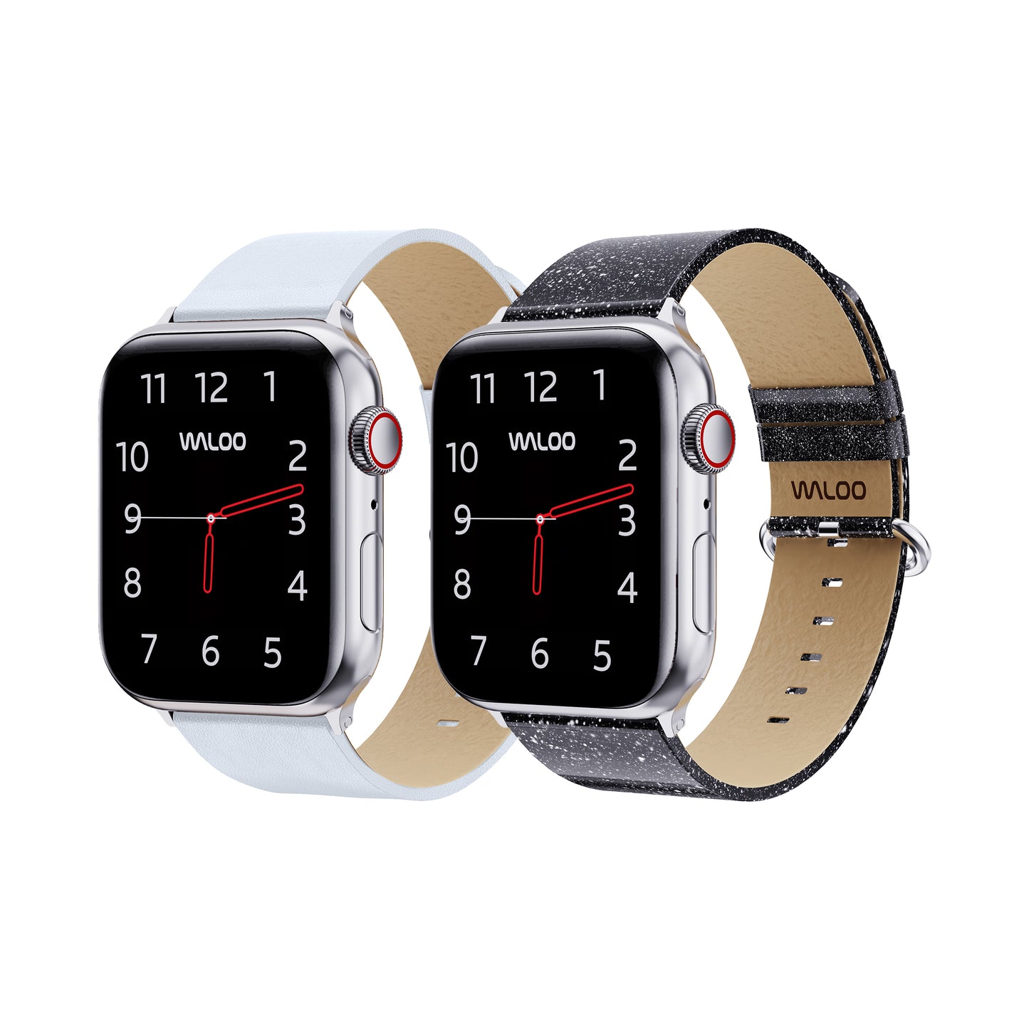 Waloo 2-Pack Leather Grain & Shiny Brilliance Leather Bands For Apple Watch