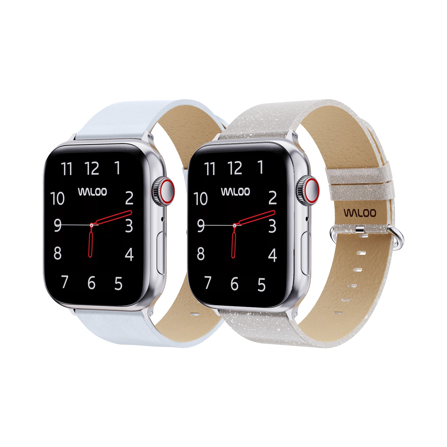 Waloo 2-Pack Leather Grain & Shiny Brilliance Leather Bands For Apple Watch