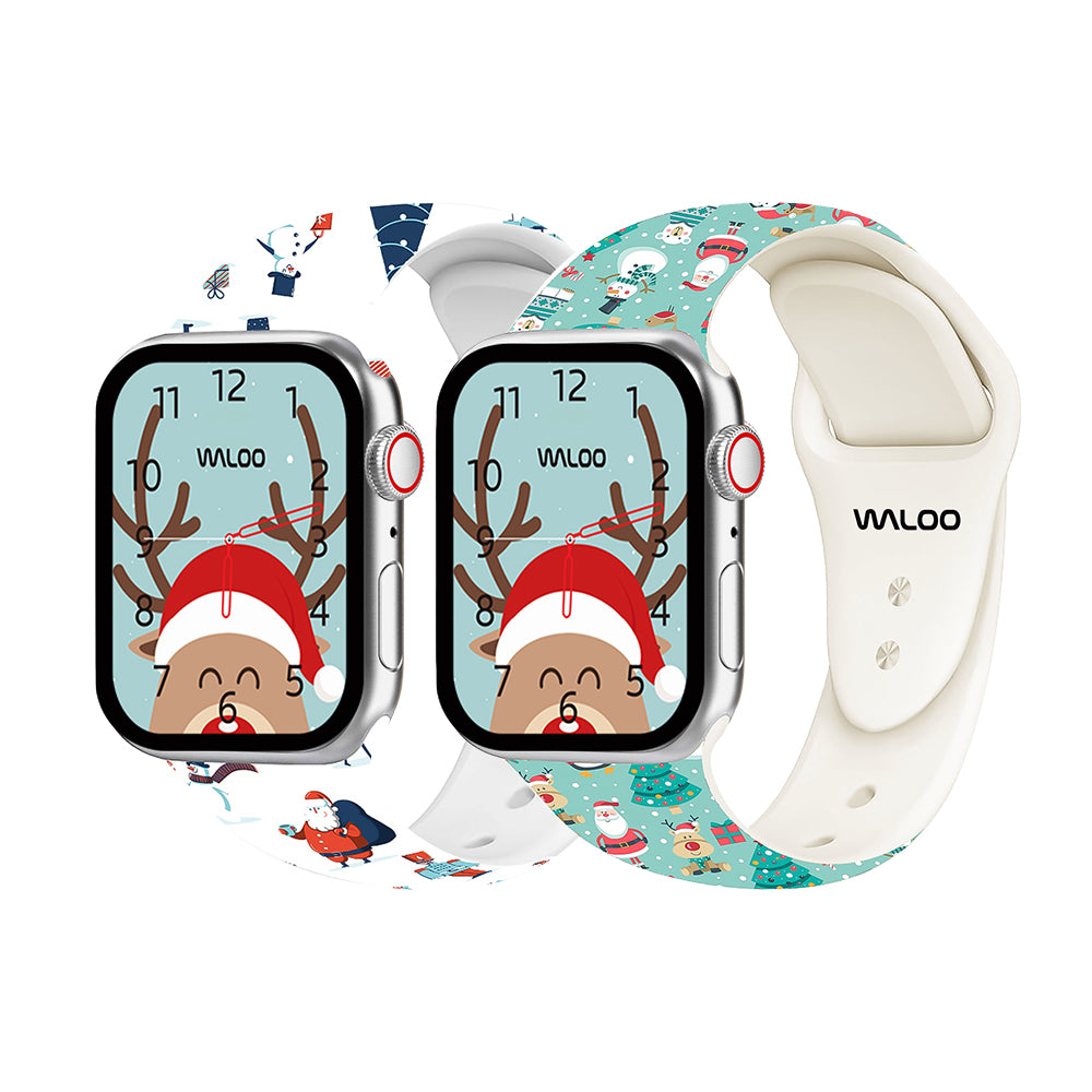 Waloo 2-Pack Christmas/Holiday Fun Silicone Sport Bands For Apple Watch