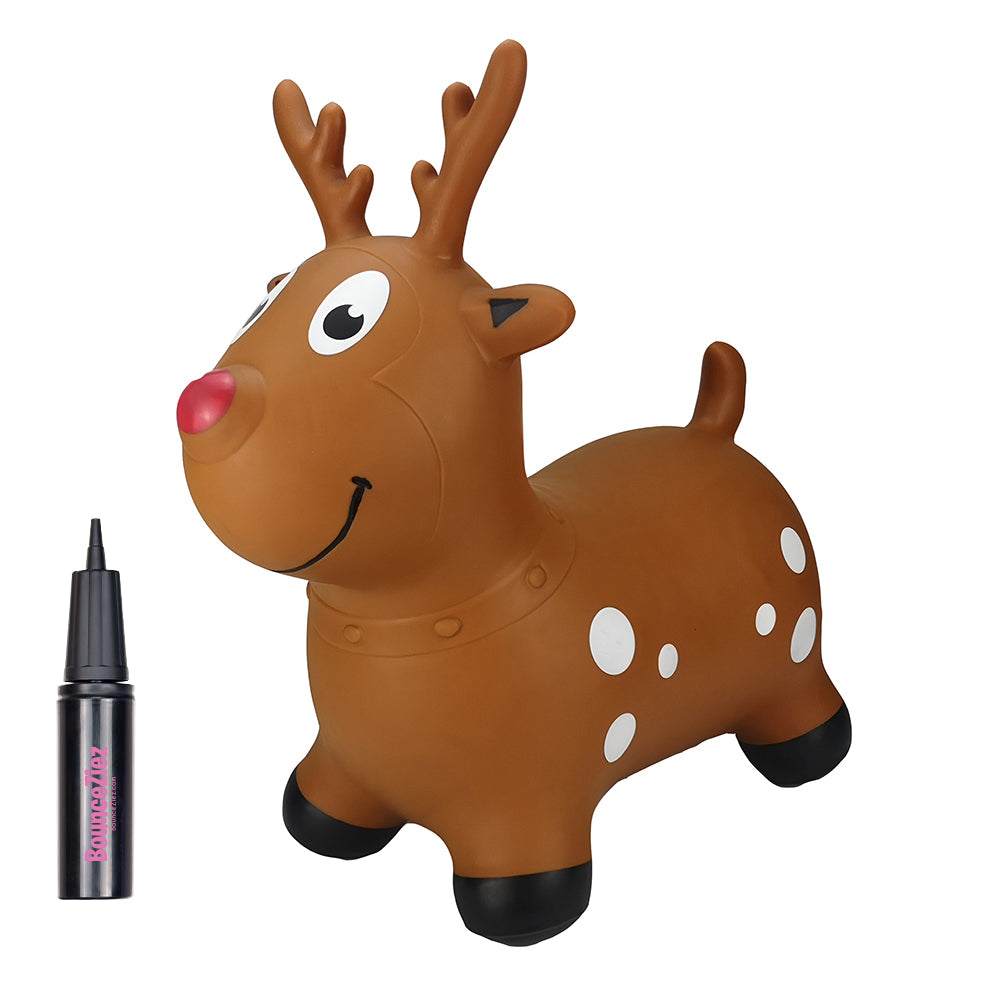 BounceZiez Inflatable Bouncy Ride-On Hopper with Pump - Reindeer