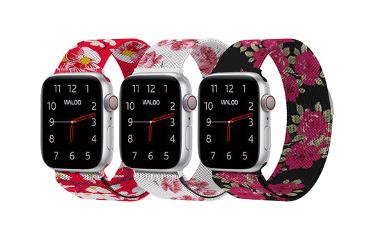 Waloo Floral Printed Magnetic Mesh Band For Apple Watch