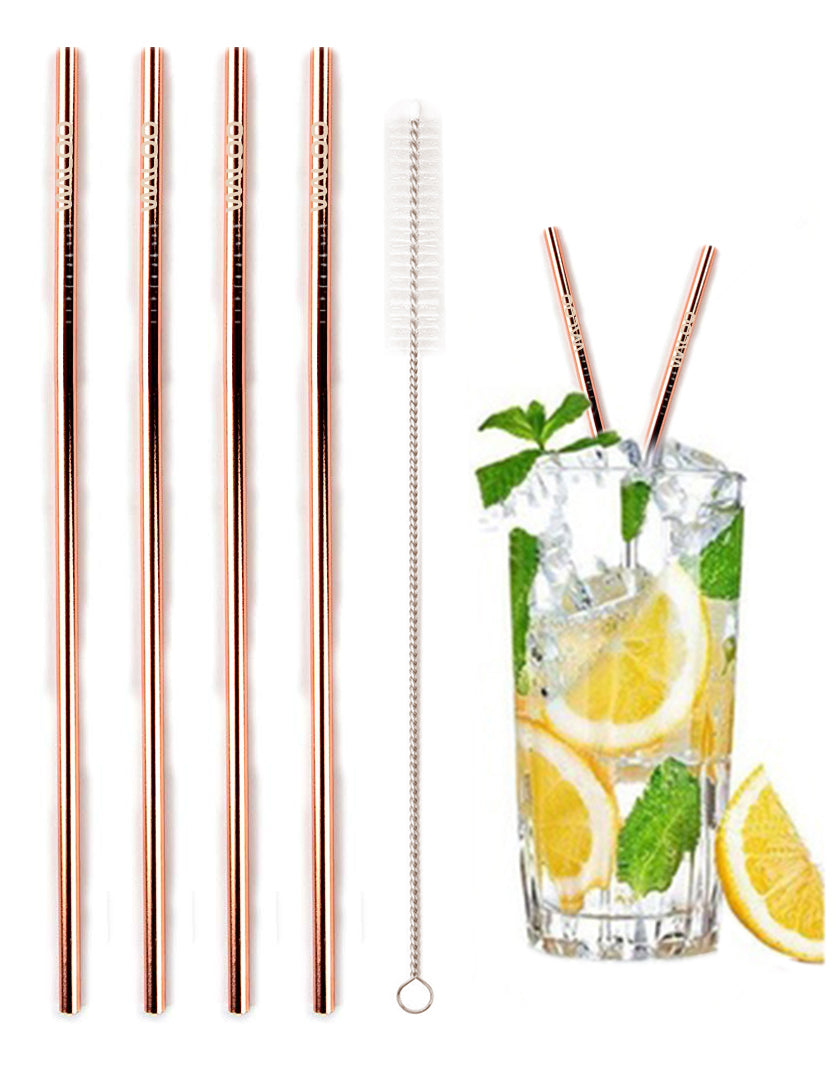 Rose Gold Stainless Steel Drinking Straws (4 Pack)