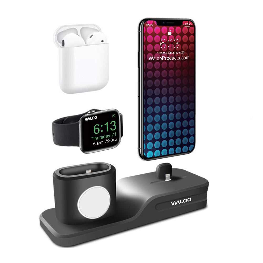 Waloo 3 in 1 Silicone Charging Dock For iPhone, Apple Watch & AirPods