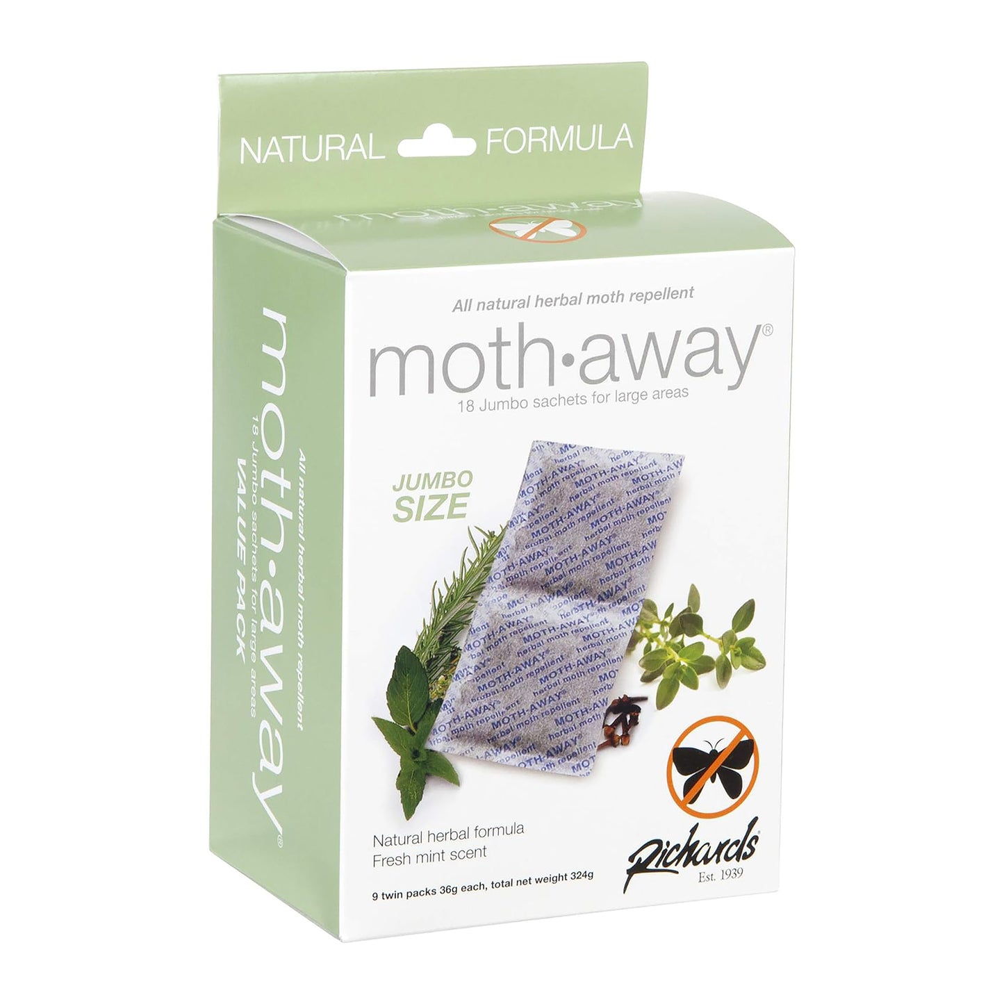 Moth Away All Natural Herbal Moth Repellent - Non Toxic - Jumbo Sachets