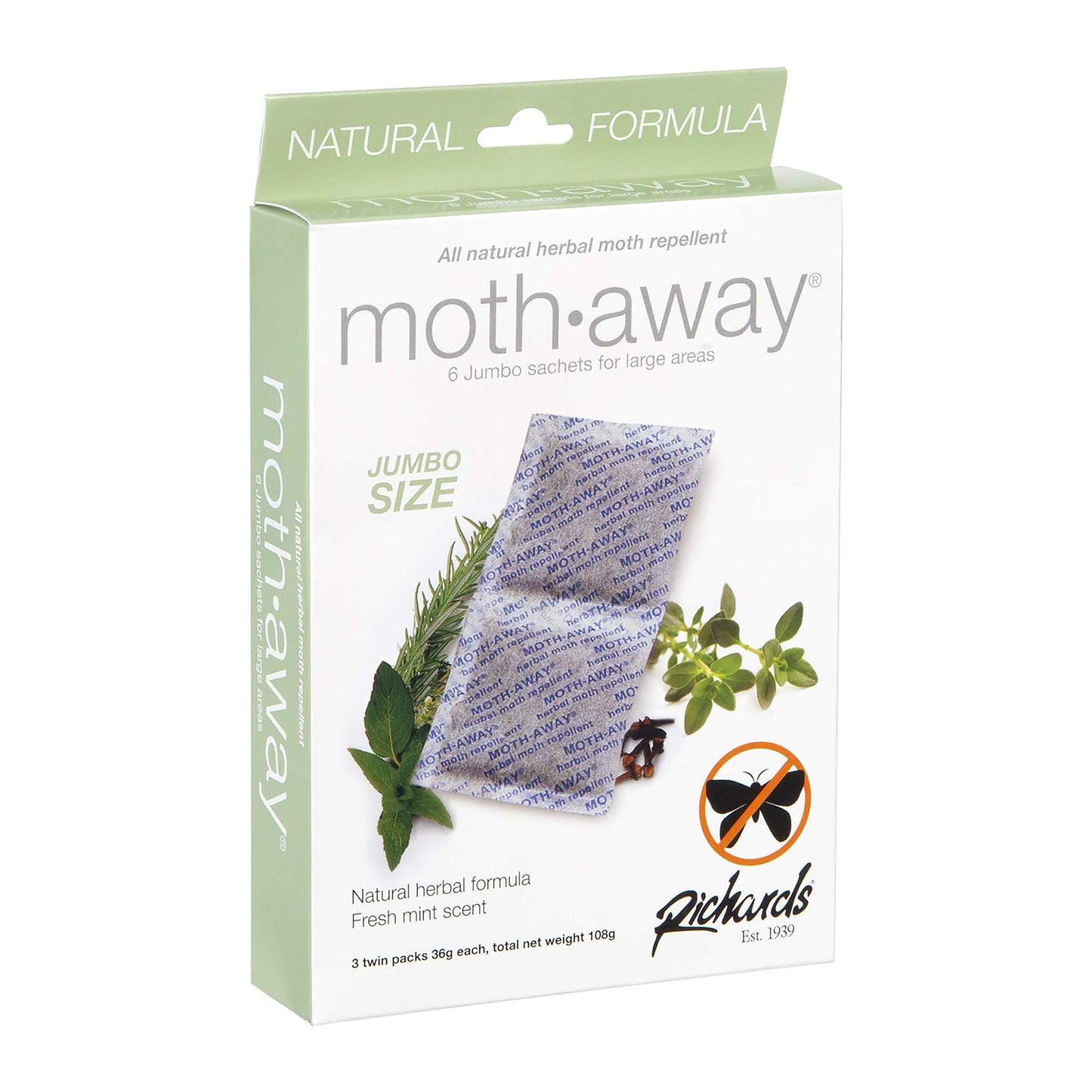 Moth Away All Natural Herbal Moth Repellent - Non Toxic - Jumbo Sachets