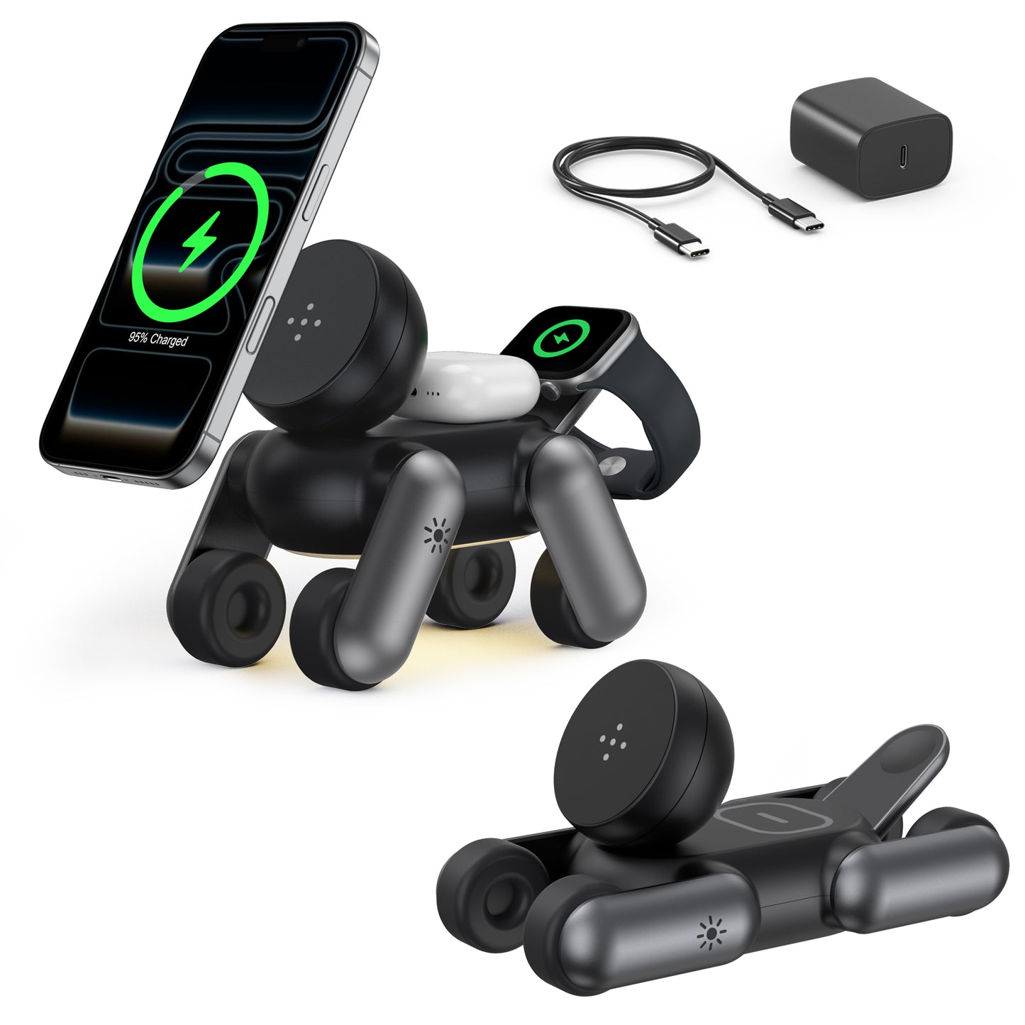 Waloo 3-in-1 Wireless Charger Robot Dog Stand for iPhone, Apple Watch & AirPods