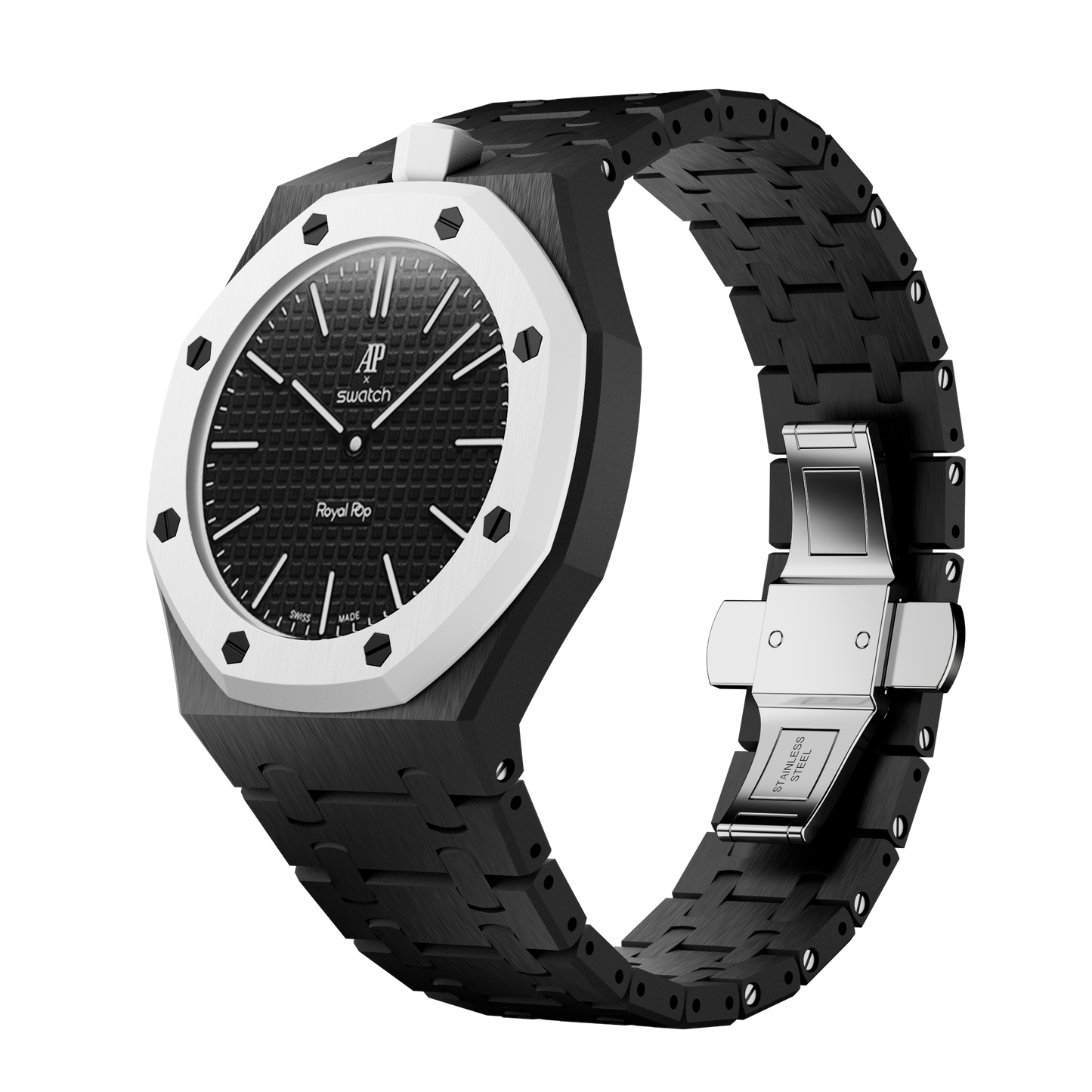 Royal Pop Integrated Link Bracelet Band – Midnight Black – Vertical Crown Edition | Waloo Bands